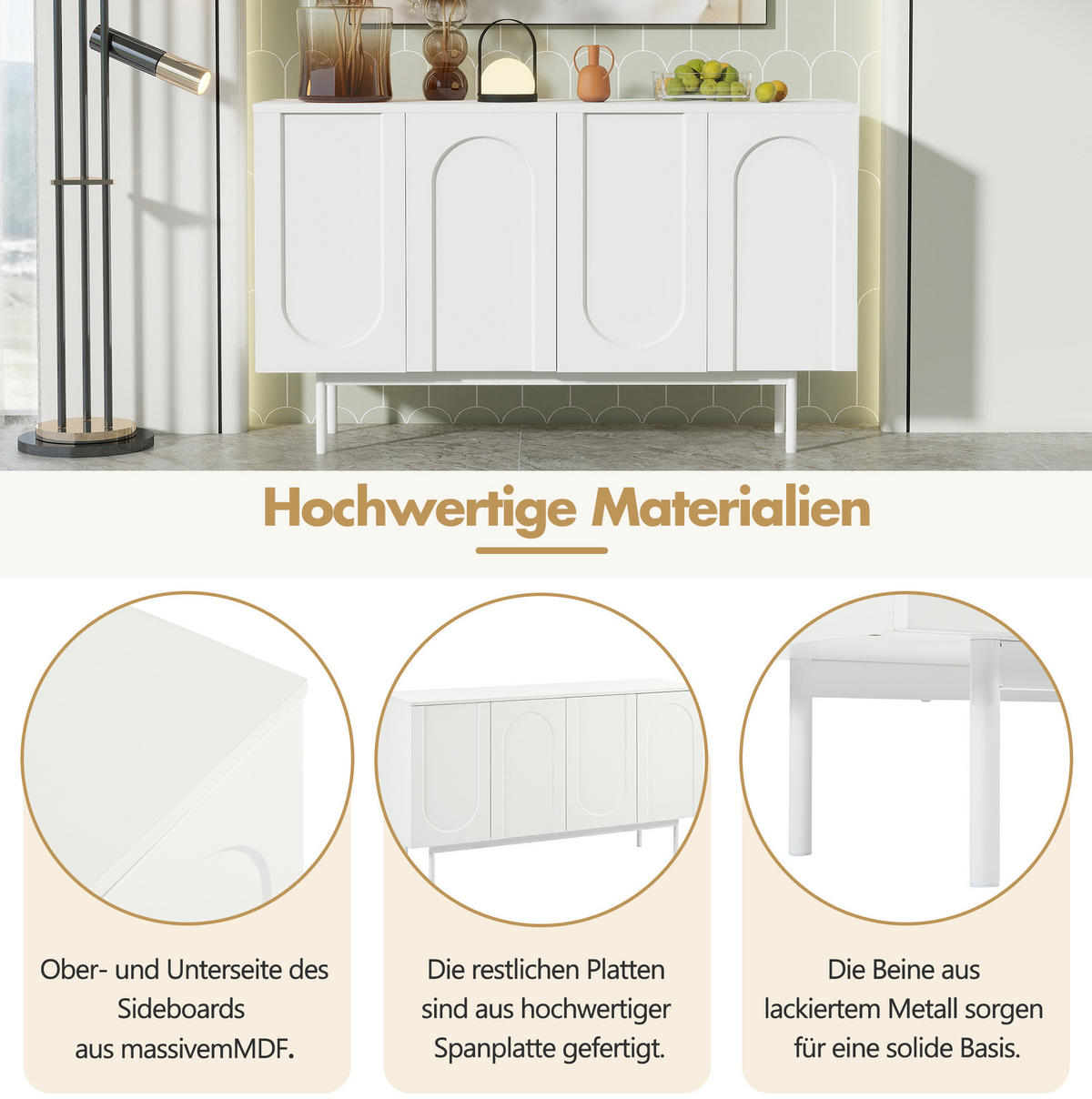 SIDEBOARD 140/42/80 cm Weiß aus MDF mit verstellbaren Einlegeböden - Weiß, Holzwerkstoff (42/80/140cm) - OKMYHOME