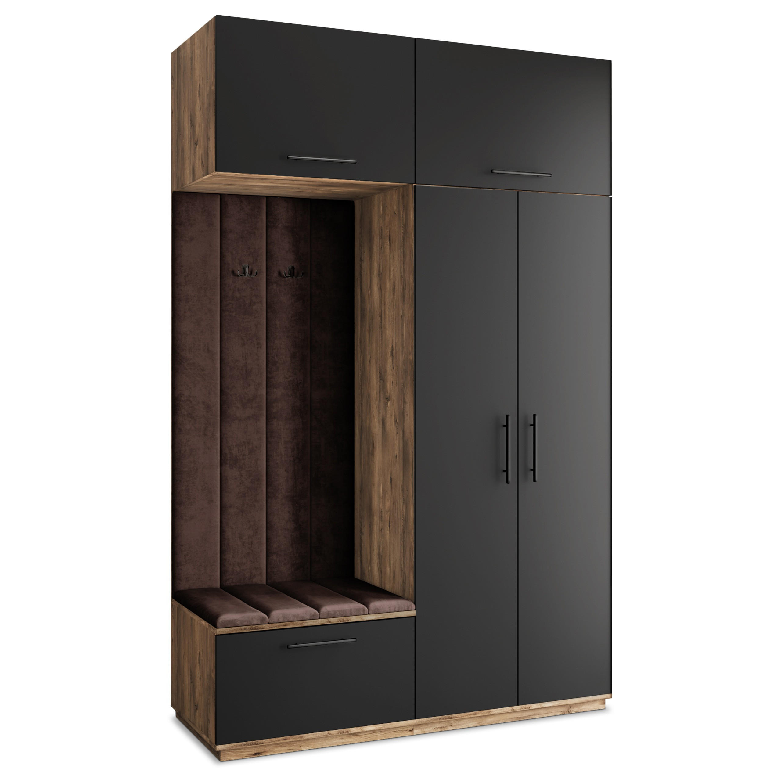 Masseno Garderobenschrank Eiche, Schwarz, Braun 150x240x60 cm