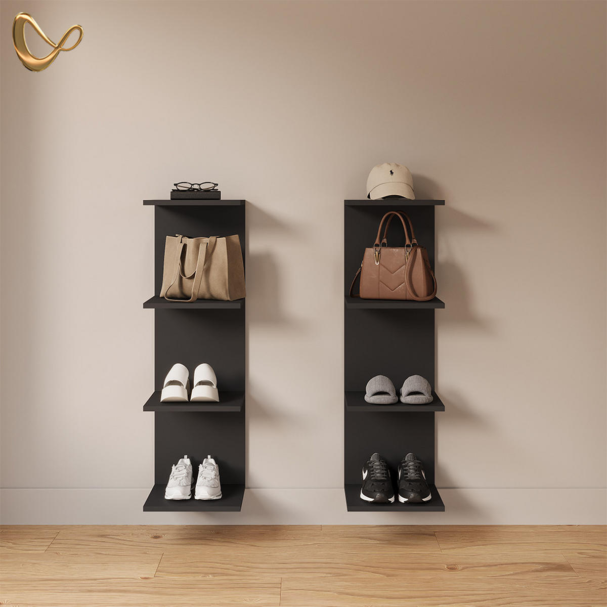 WANDREGAL Vesuvio Schwarz 30 x 95 cm 2er Set - Schwarz, Holzwerkstoff (30/95/28cm) - Livinity®