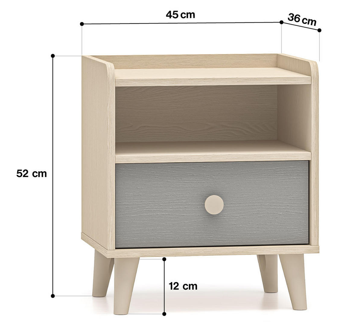 NACHTKONSOLE Mevel Wüstensand /Palladiumgrau 45 / 36 / 52cm (2er-Set) - Braun/Grau, Holz/Holzwerkstoff (45/52/36cm) - Feldmann-Wohnen