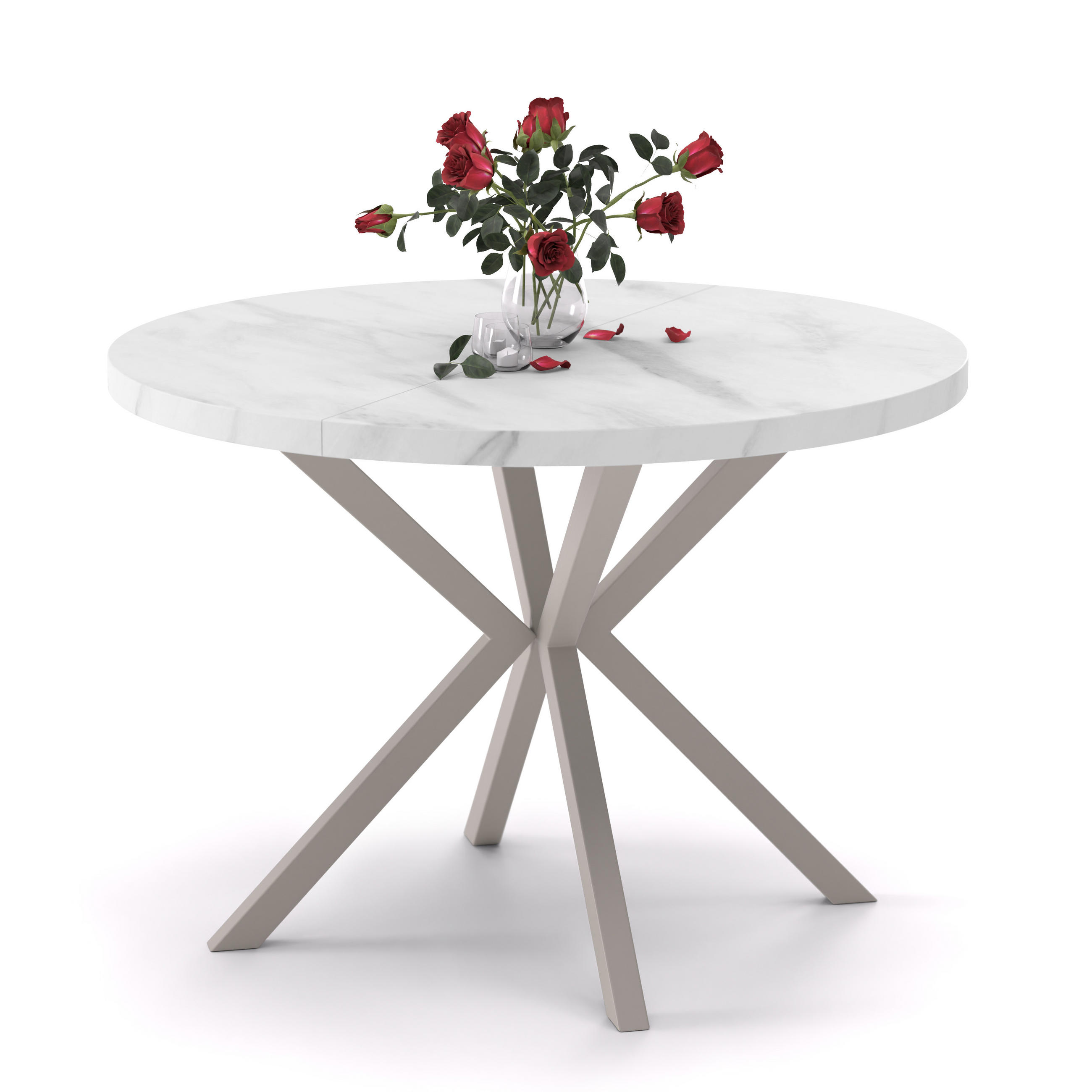 AUSZIEHTISCH MILTON 90-166/76 cm mit Metallgestell, Kaschmir / Bianco Marmor - Kaschmir/Weiß, Holzwerkstoff/Metall (90/90/76cm) - Idohome