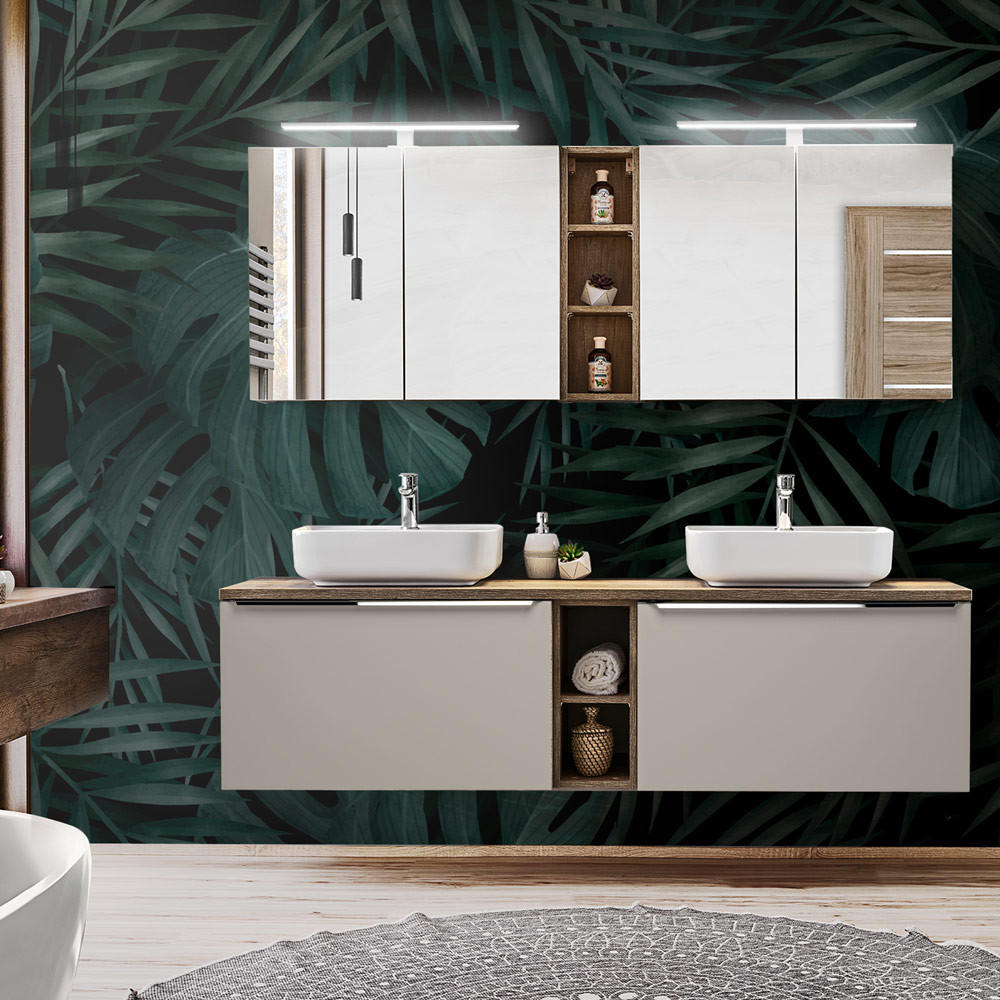 BADMÖBEL-SET 11-TLG. Puebla-56 - Beige, Holzwerkstoff (180/200/46cm) - Lomado