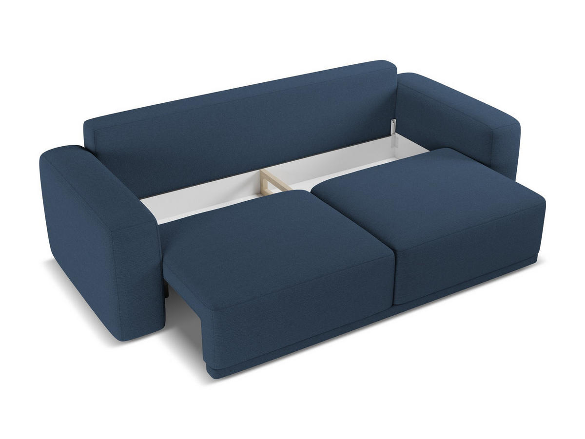 3-SITZER SOFA mit Schlaffunktion Chenille Stoff Blau - Blau/Schwarz, Kunststoff/Textil (242/91/100cm) - Makamii
