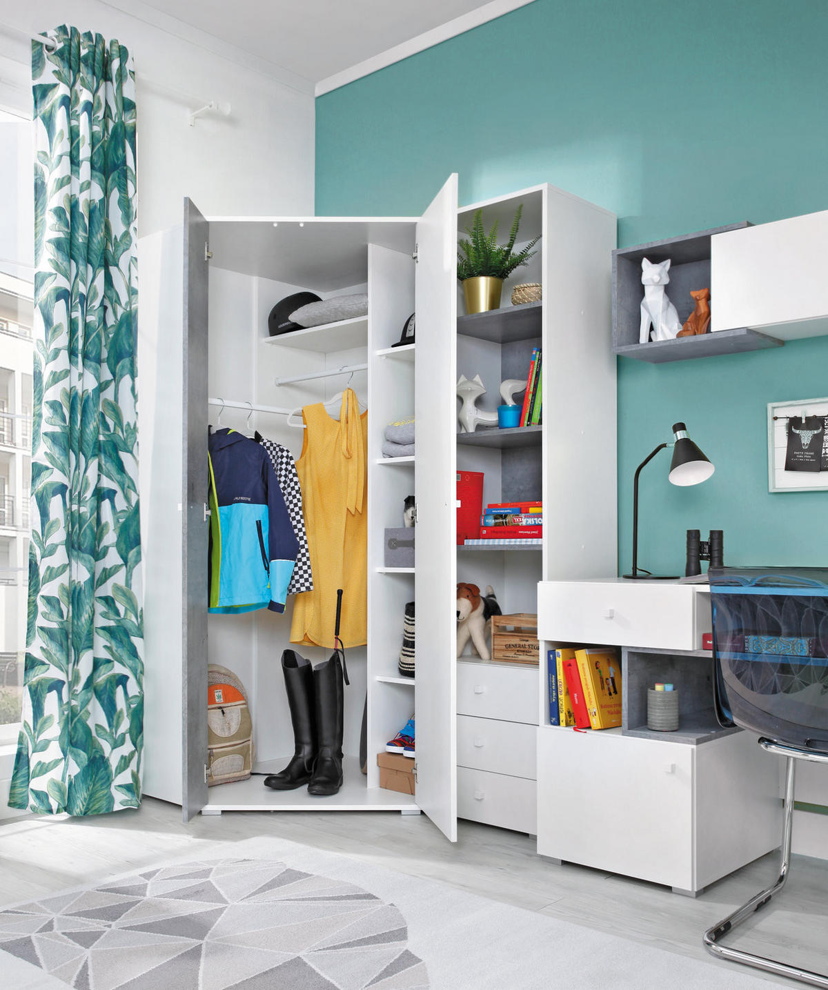 DREHTÜRENSCHRANK GALIA 90/190/90cm 2-türig Weiß - Weiß/Grau, Holzwerkstoff (90/190/90cm) - MASSENO