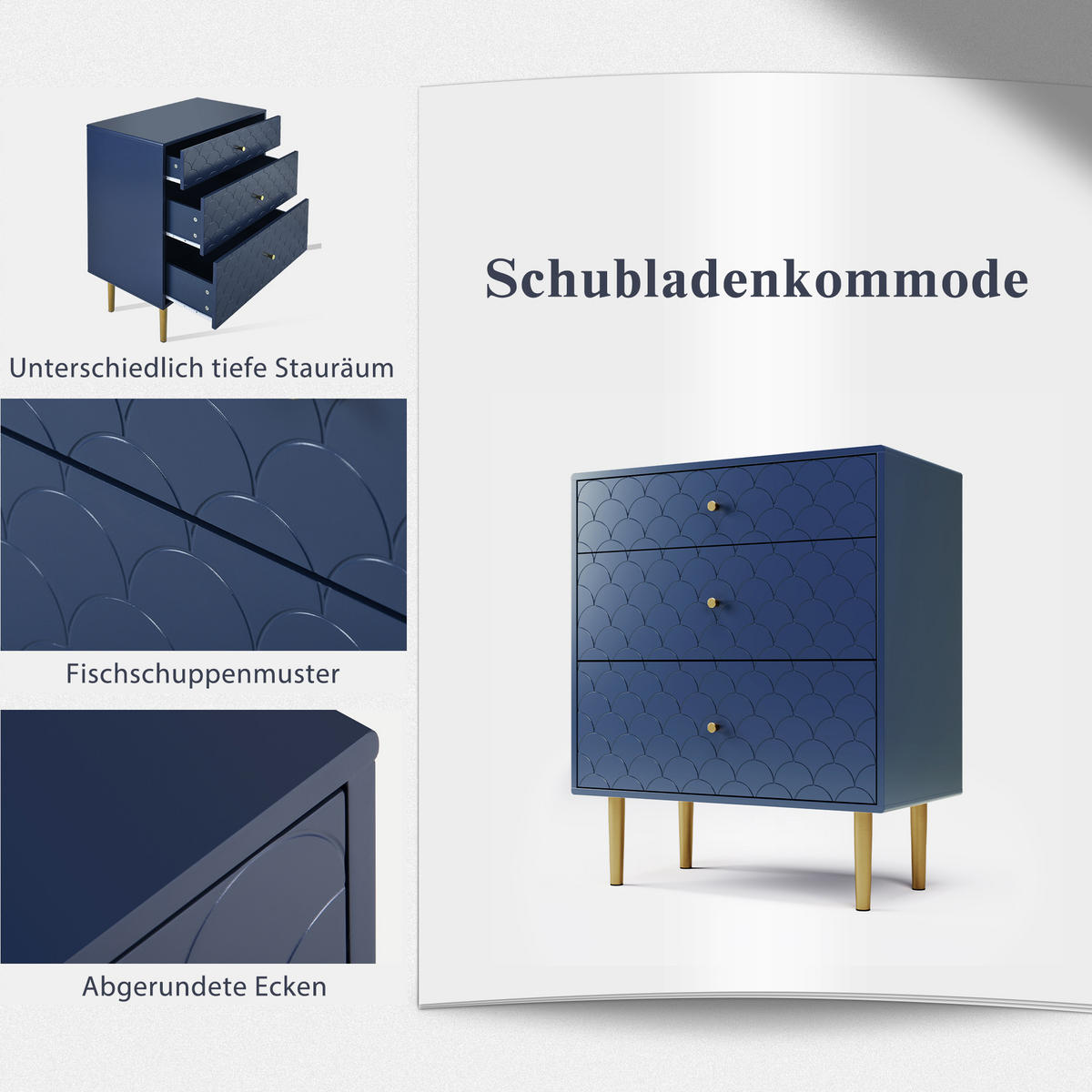 KOMMODE mit 3 Schubladen Blau - Blau, Holzwerkstoff (40/80/70cm) - Urban Meuble