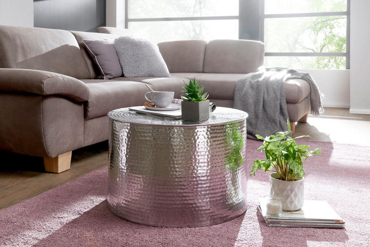 COUCHTISCH Orientstil Hammerschlag-Aluminium, Silber 61x61x40 cm - Silberfarben, Metall (61/61/40cm) - KADIMA DESIGN