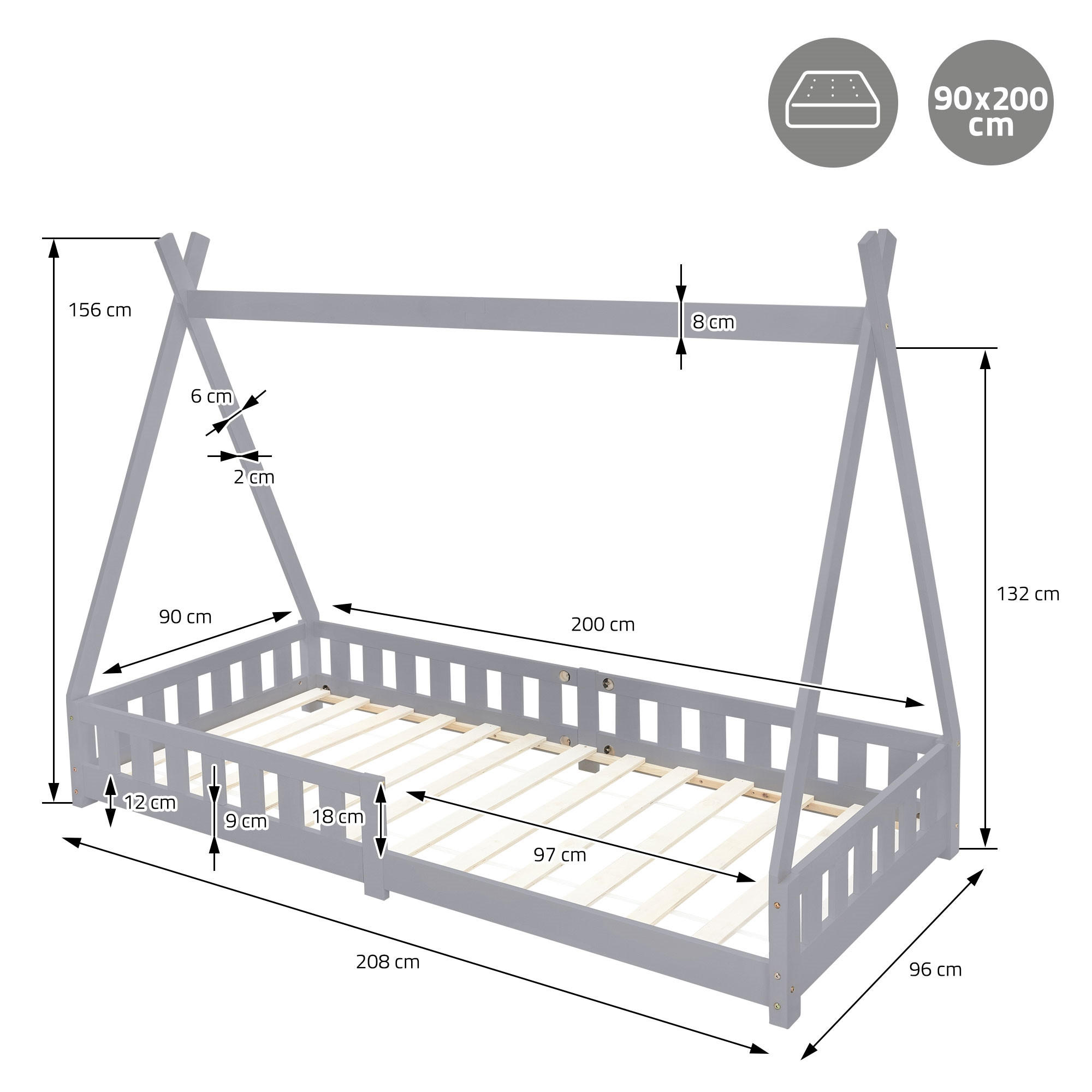 Ml-Design Kinderbett Hellgrau 90x200 cm