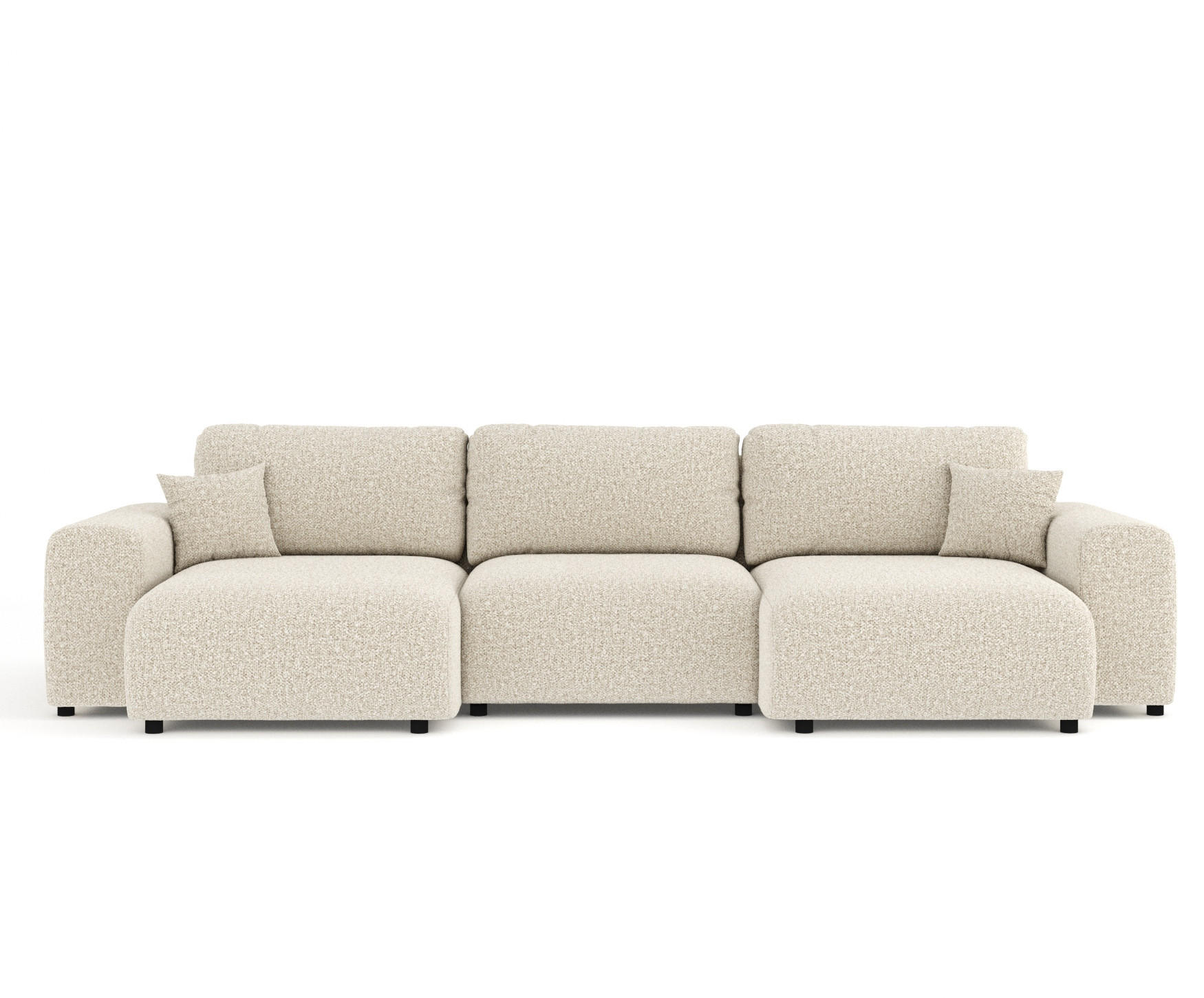 PANORAMASOFA Zanzibar Beige Plüschstoff - Beige/Schwarz, Holz/Holzwerkstoff (325/79/144cm) - Maison de Reve