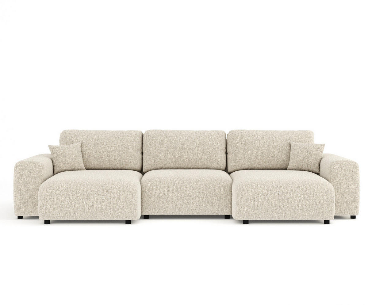 PANORAMASOFA Zanzibar Beige Plüschstoff - Beige/Schwarz, Holz/Holzwerkstoff (325/79/144cm) - Maison de Reve