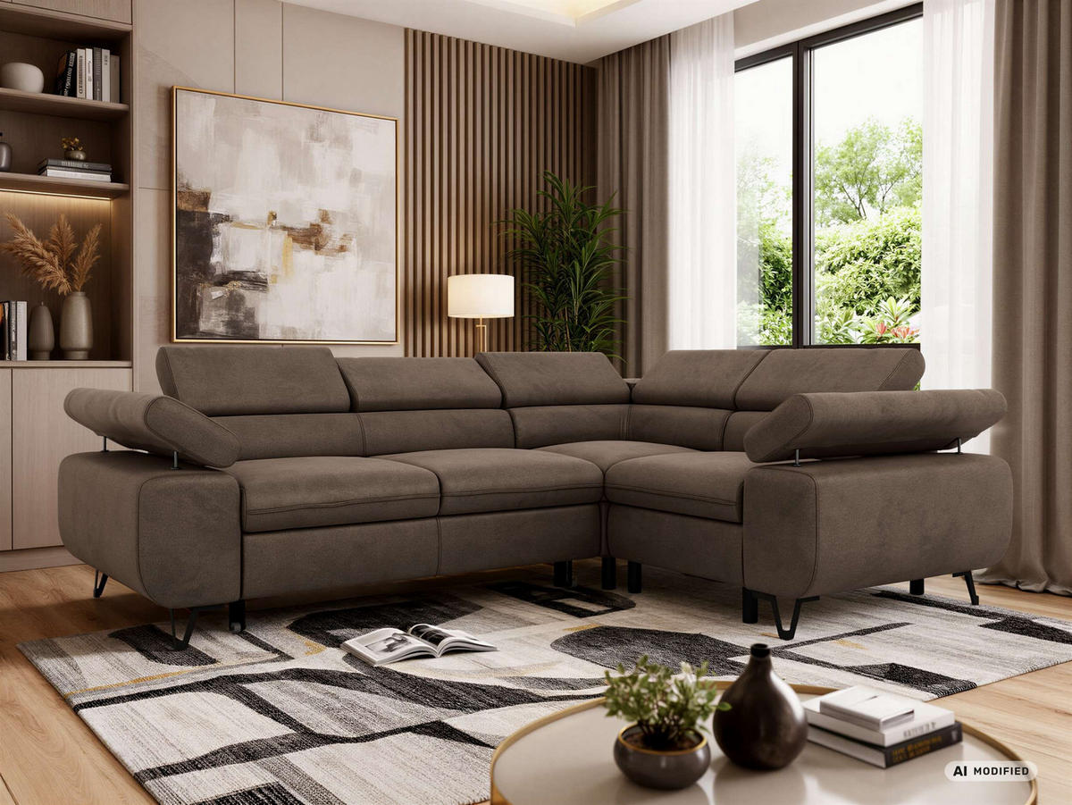 ECKSOFA FALCO L - Braun Velvet - Rechts Seite - Dunkelbraun/Schwarz, Textil/Metall (268/197cm) - MKS