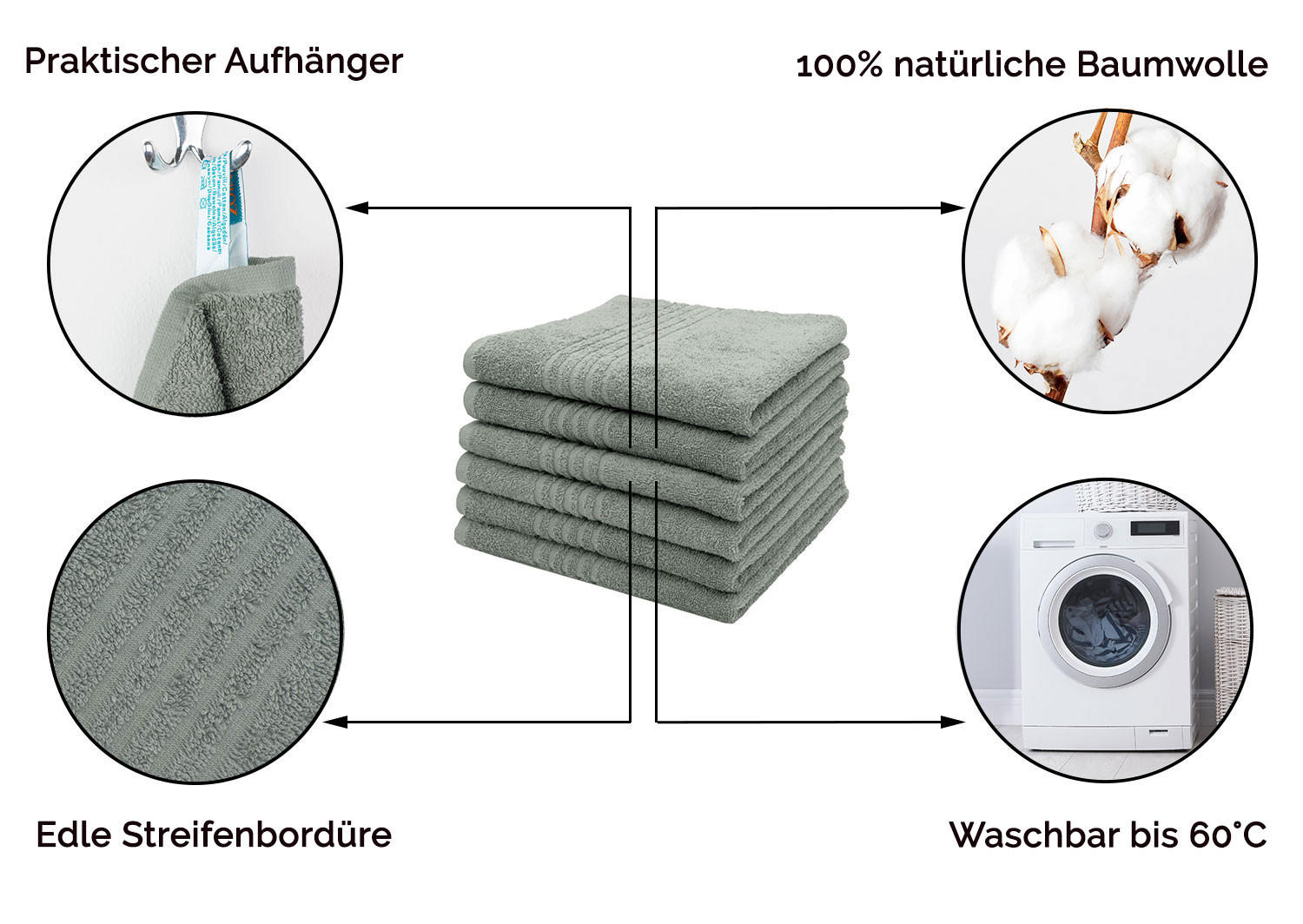 HANDTÜCHER, 6er-Set, 50x70 cm, 100% Baumwolle, Grau - Grau, Textil (50/70cm) - Zollner
