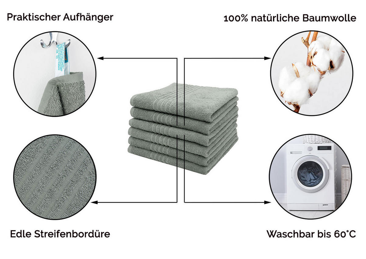 HANDTÜCHER, 6er-Set, 50x70 cm, 100% Baumwolle, Grau - Grau, Textil (50/70cm) - Zollner