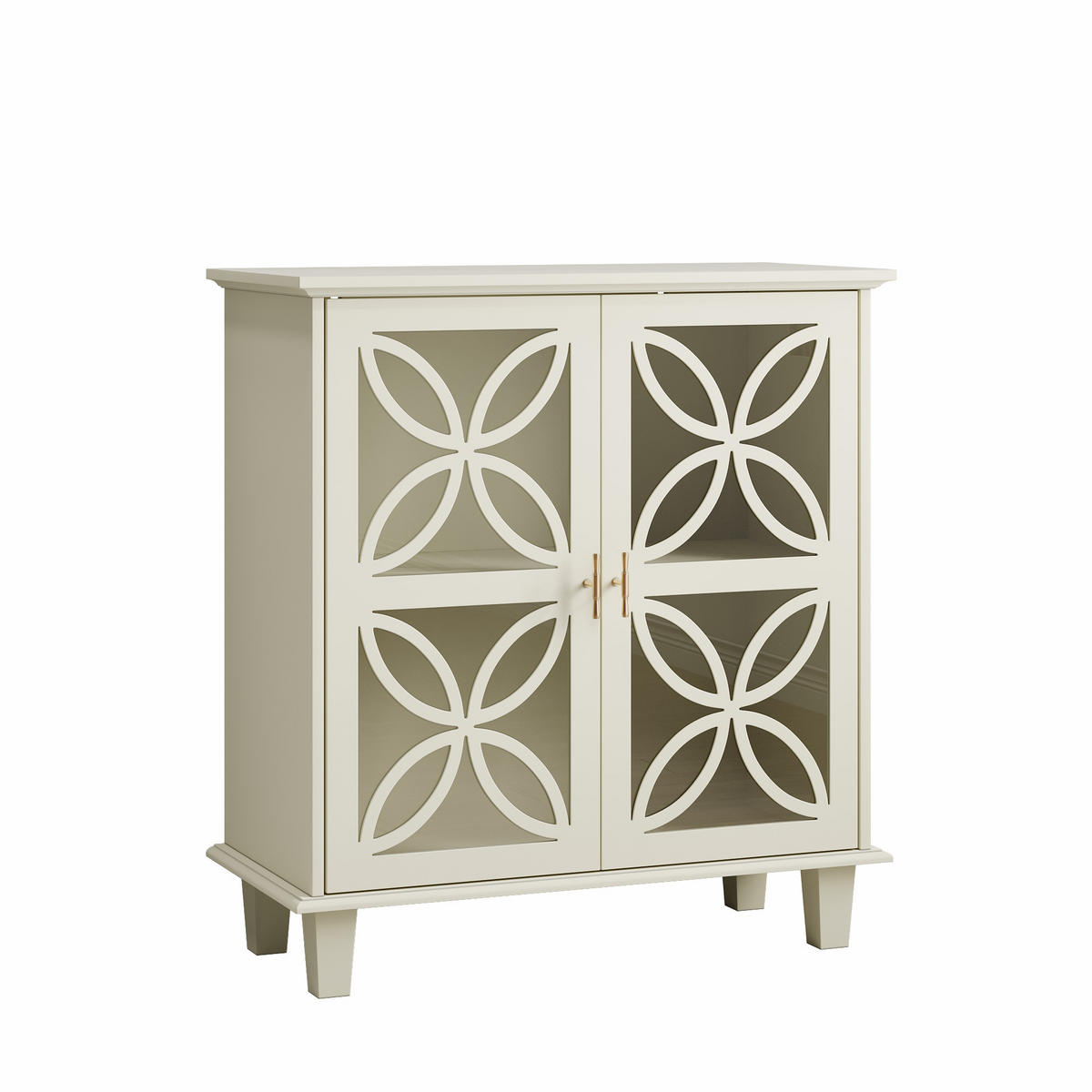 SIDEBOARD 80/38/87 cm creme aus MDF und Holzwerkstoff mit Hartglastüren - Creme, Holzwerkstoff (80/87/38cm) - OKWISH