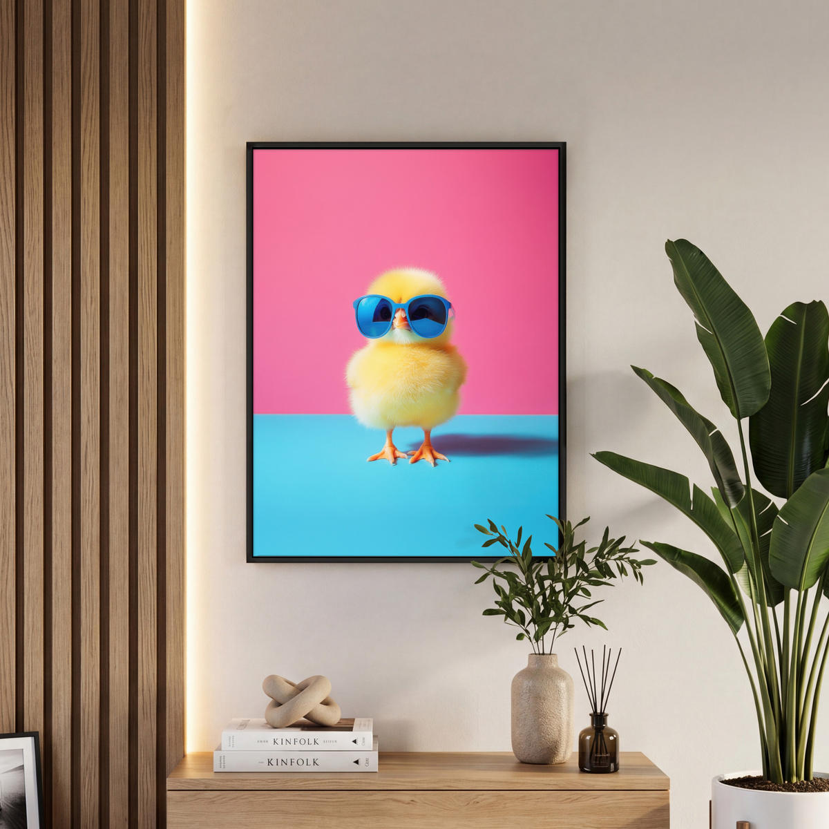 LEINWAND Bilder mit Rahmen - Chick - Sonnenbrille - Blau - 50x70 - Pink, Textil (50/70cm) - MuchoWow