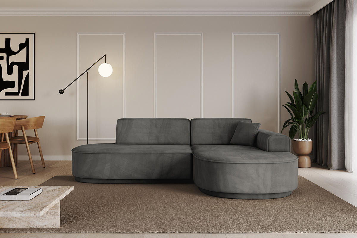 ECKSOFA Ottomane Rechts MARI-L1-v3 - 243x171x83 cm Dunkelgrau Velours - Dunkelgrau/Schwarz, Holzwerkstoff/Kunststoff (171/243cm) - ALTDECOR