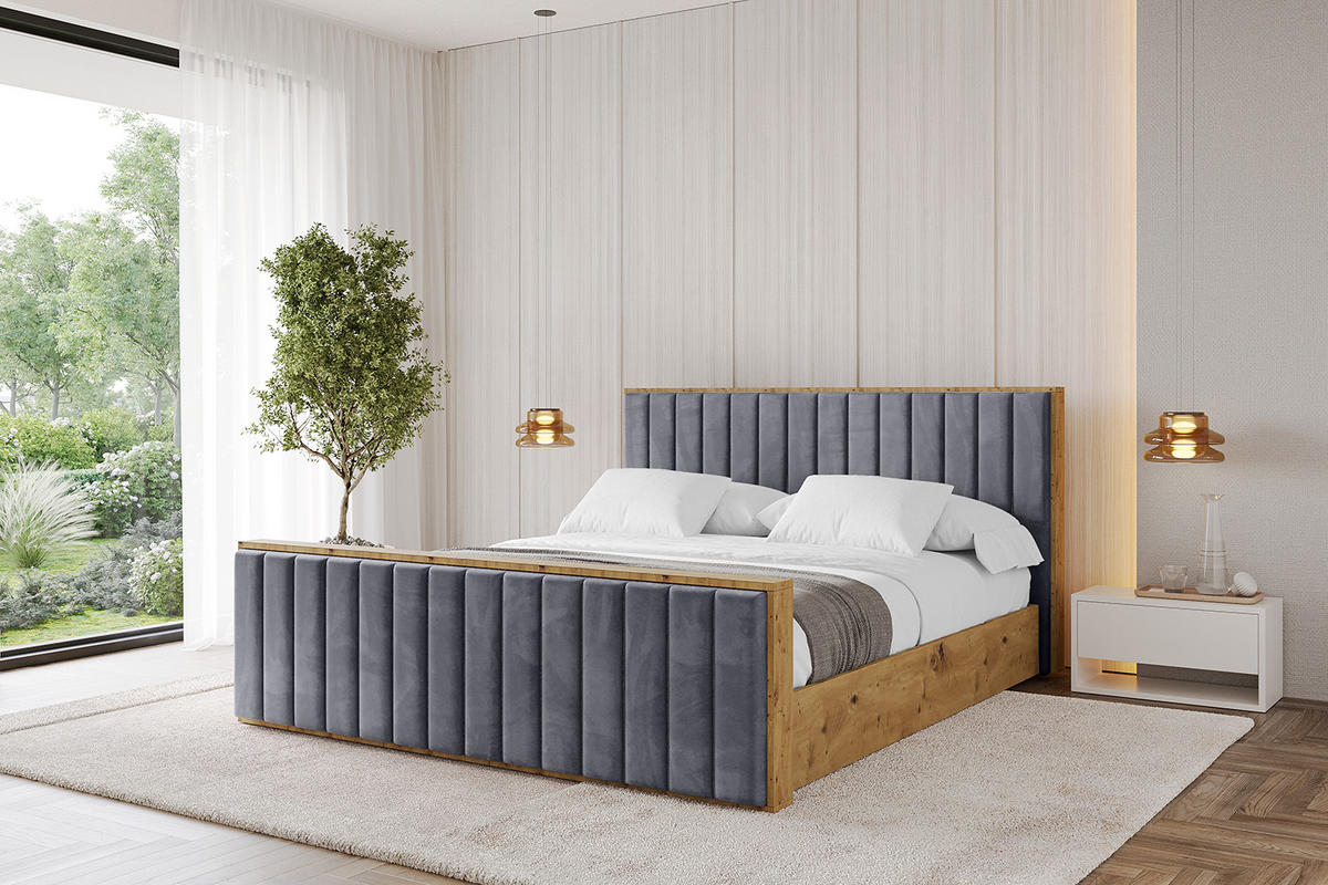 POLSTERBETT mit Bettkasten, Fußteil und Lattenrost, Boxbett ohne Matratze - ENZO4-Z 140x200 Dunkelgrau - Dunkelgrau, Holzwerkstoff/Textil (140/200cm) - ALTDECOR