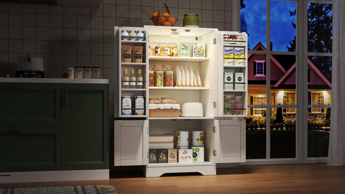 HOCHSCHRANK 4-türig mit LED-Sensorlicht, 3D-Wellenmuster aus MDF, 120/60/40 cm, Weiß - Weiß, Holzwerkstoff (60/120/40cm) - Redom
