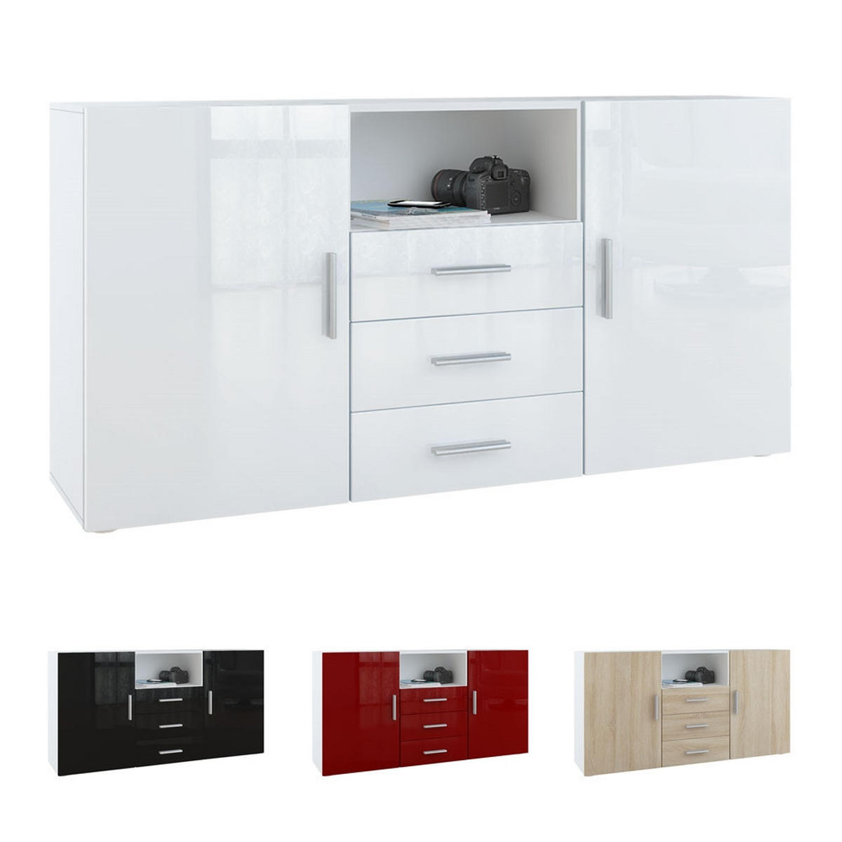 SIDEBOARD Skadu Front in Brombeer Hochglanz - Brombeere, Holzwerkstoff (138.5/71.5/35cm) - Vladon