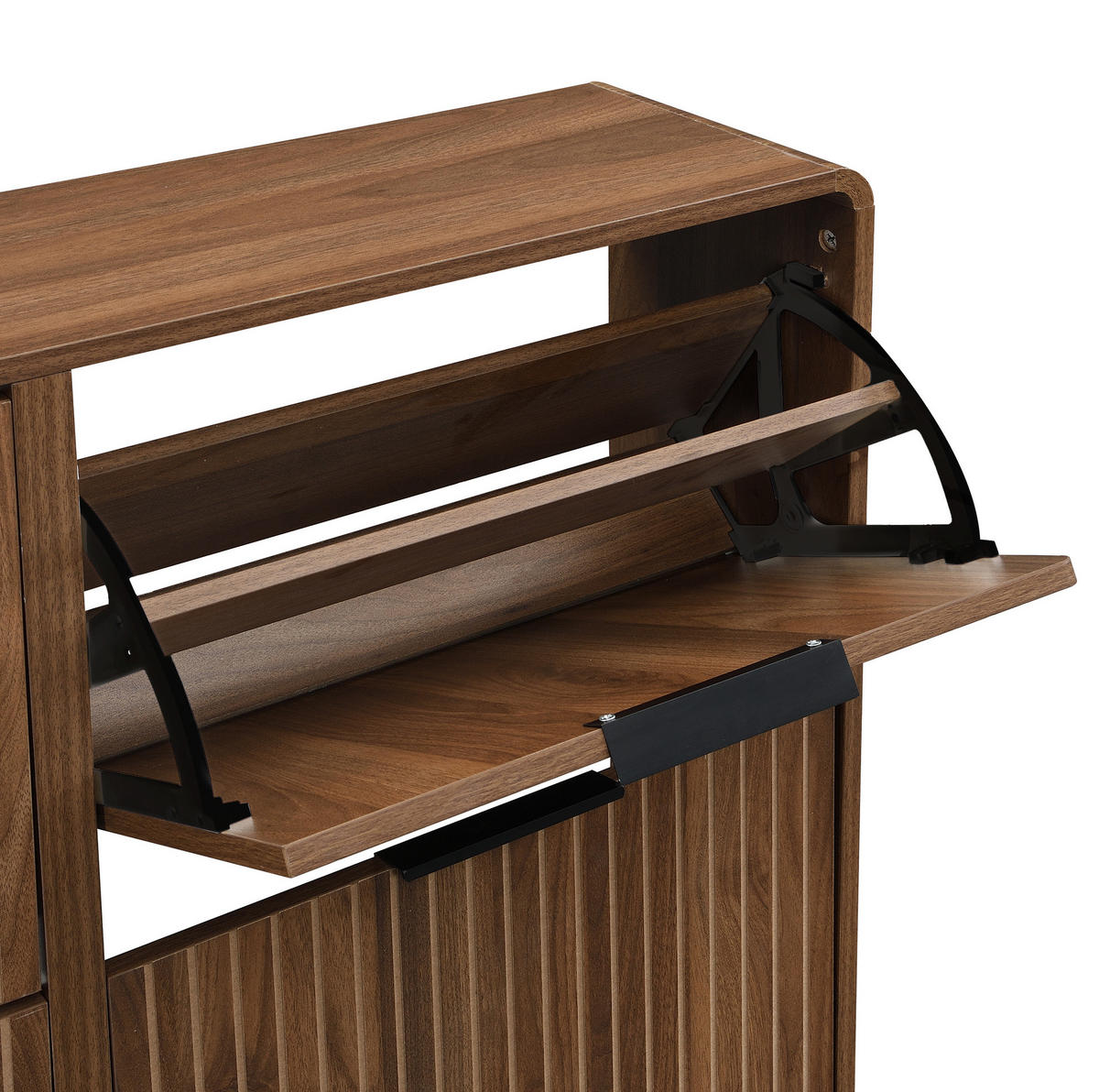 SCHUHSCHRANK aus MDF 105x24x90cm in Nussbaum mit Klapptüren - Nussbaumfarben, Holzwerkstoff (105/90/24cm) - Modfu