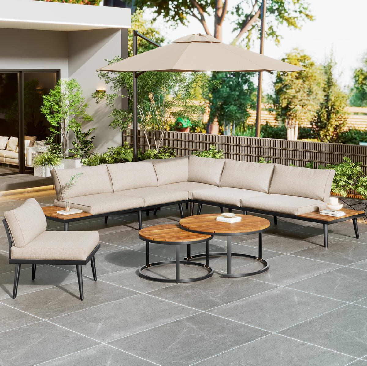 LOUNGEGARNITUR aus Eisen 160x64x75 cm Beige mit 8 cm Kissen - Beige, Metall - Modfu