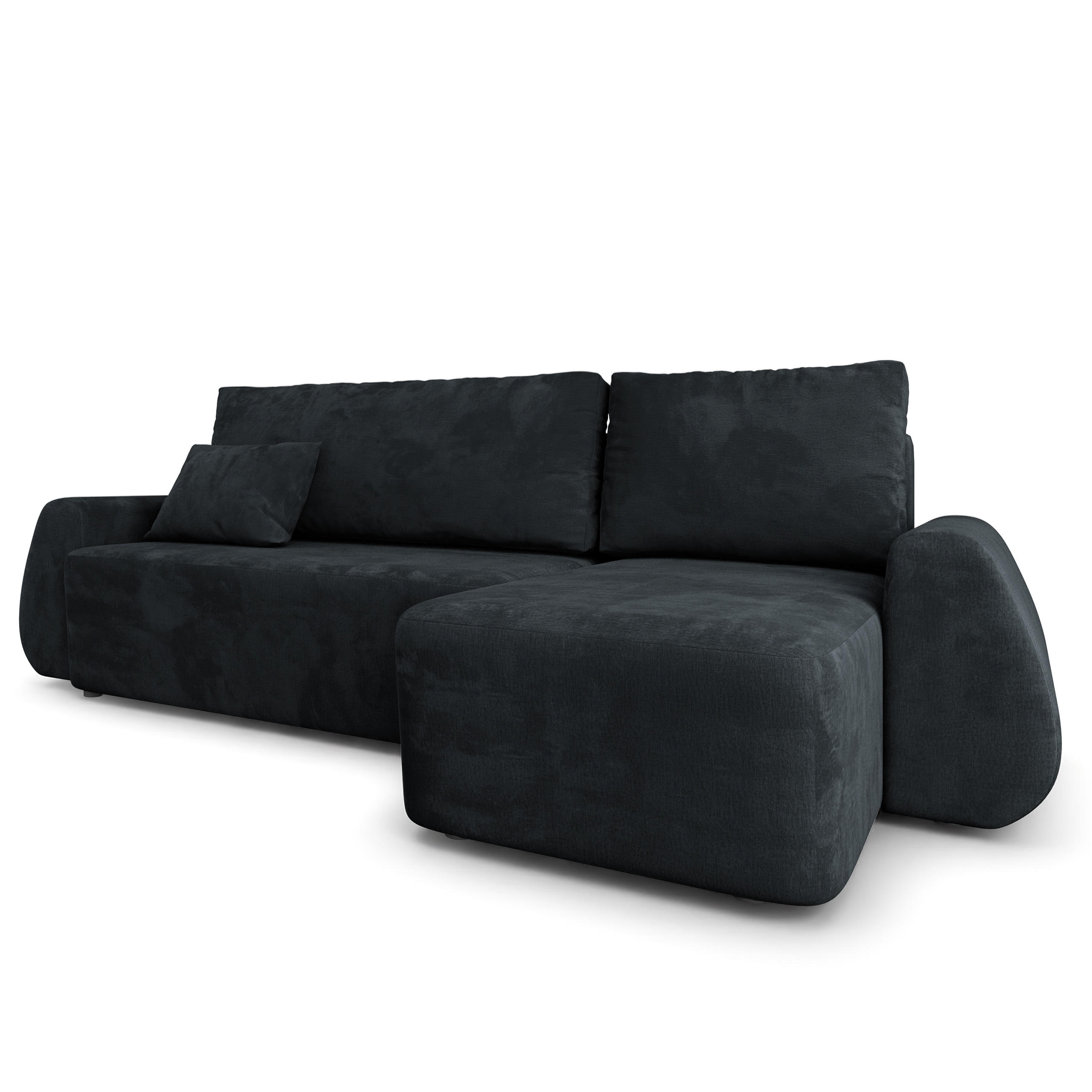 ECKSOFA GALVIS Schwarz Velours-Stoff mit Schlaffunktion - Schwarz, Holz (256/156cm) - MASSENO