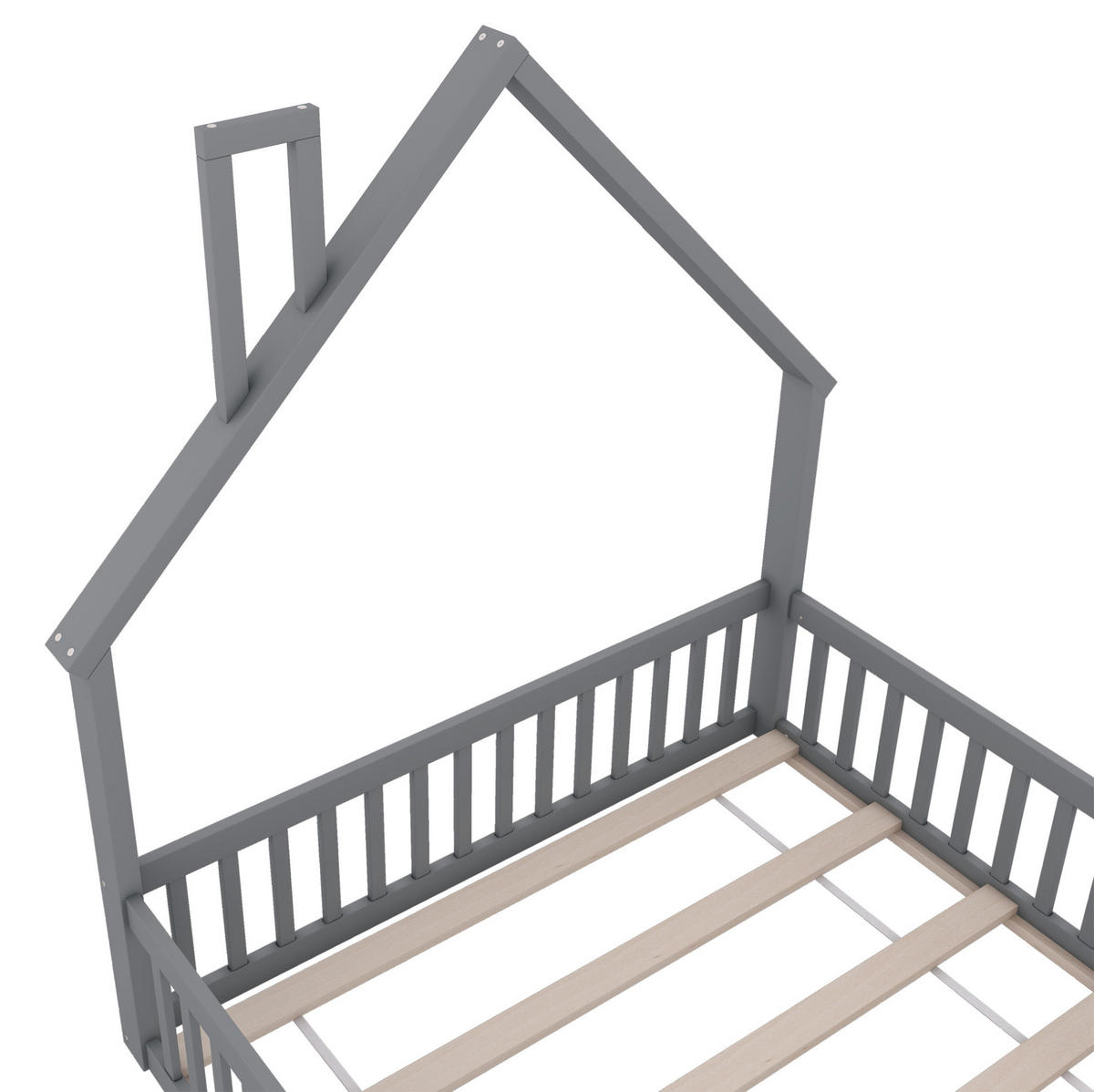 KINDERBETT 140/190 cm mit Lattenrost, Sicherheitsgitter und Schornsteinform aus Kiefernholz/MDF, Grau - Grau, Holzwerkstoff (140/190cm) - Redom