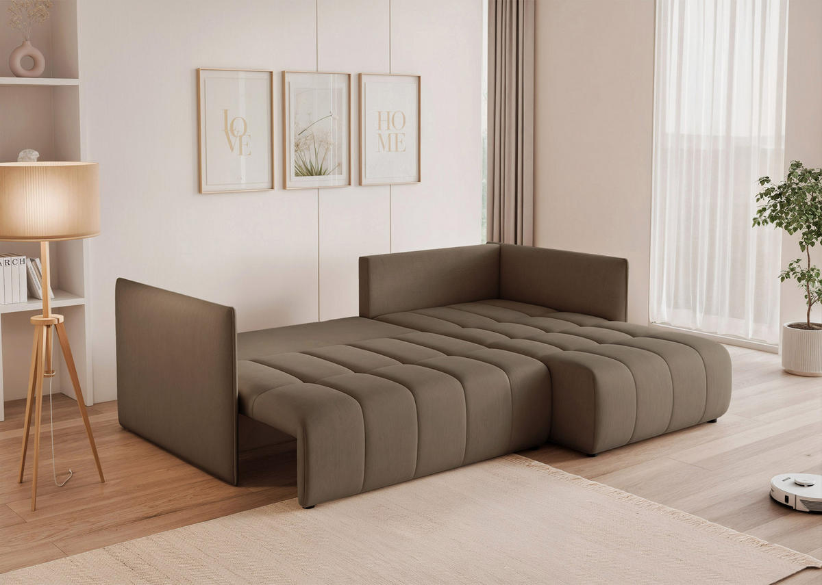 ECKSOFA CLEO mit Schlaffunktion und Bettkasten Braun - Braun, Holzwerkstoff/Kunststoff (245/180cm) - Idohome
