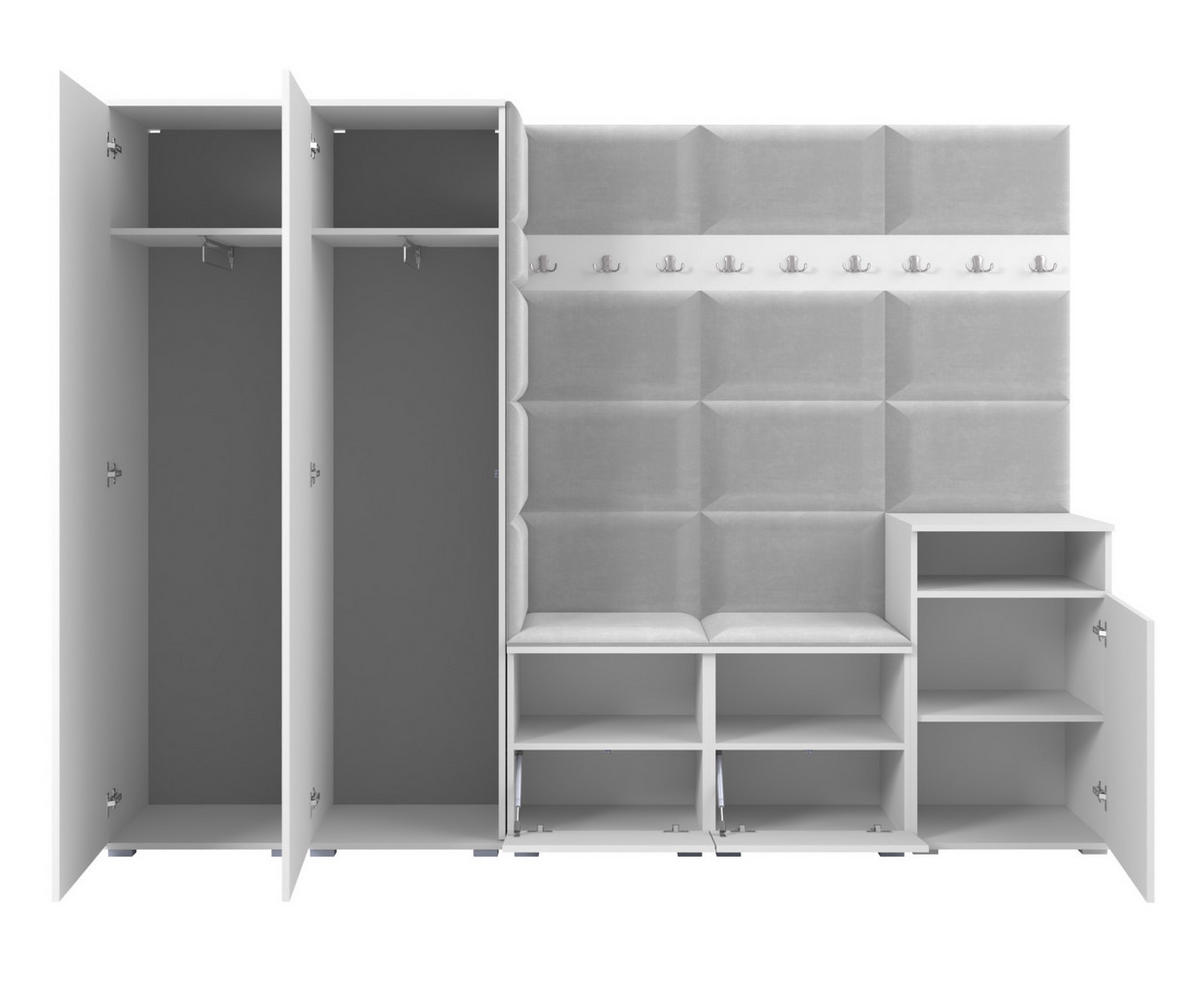 GARDEROBE NELA VIII 250 cm (Modulare Flurmöbel Graphit mit Spiegel & Sitzpolster Schwarz 16 Set XL) - Silberfarben/Schwarz, Holz/Holzwerkstoff (250/187/40cm) - Ravio
