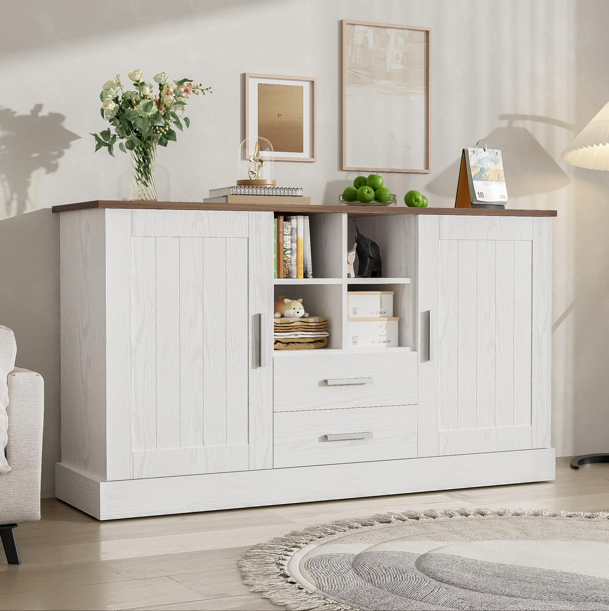 SIDEBOARD mit 2 Türen und 2 Schubladen 140 x 40 x 79,5 cm Brown White Wood - Braun, Holzwerkstoff (140/79.5/40cm) - Meubliv