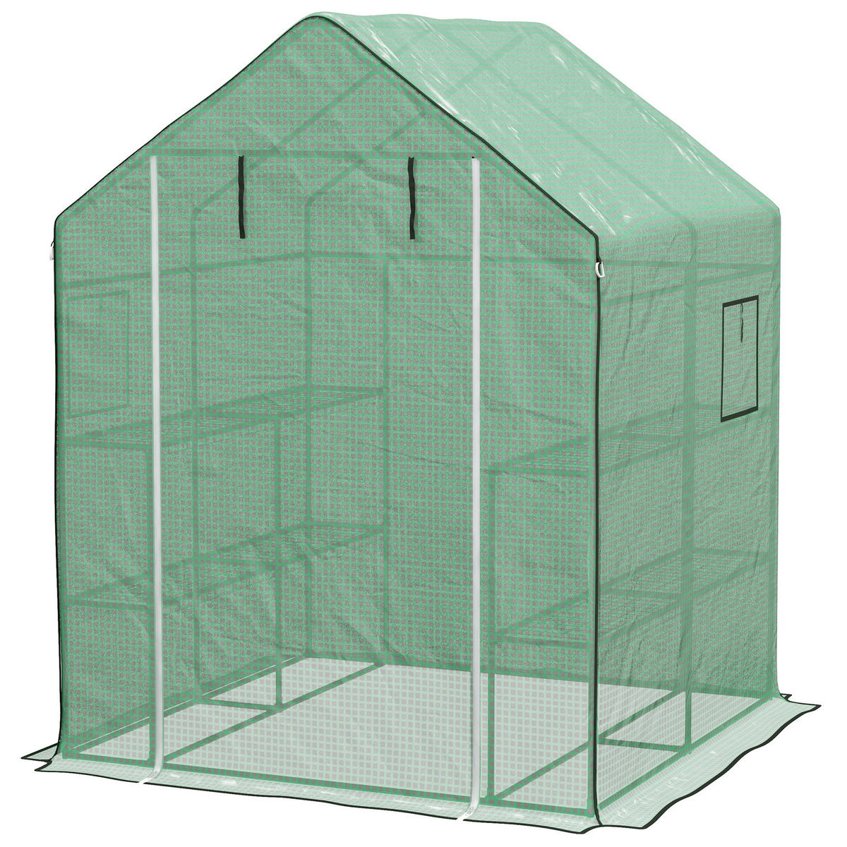 GEWÄCHSHAUS DE-11950 mit Tür & Fenster & 3 Etagen Transparent - Grün, Kunststoff (140/190/143cm) - ComfortXL