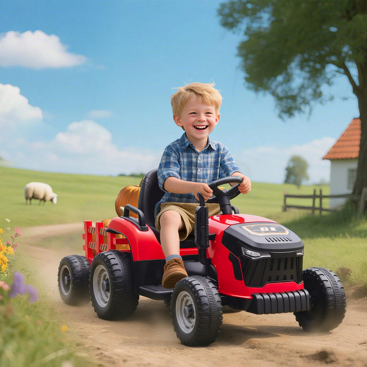 TRAKTOR DE-13080 abnehmbarer Anhänger Rot - Rot, Kunststoff (139/58/55cm) - ComfortXL