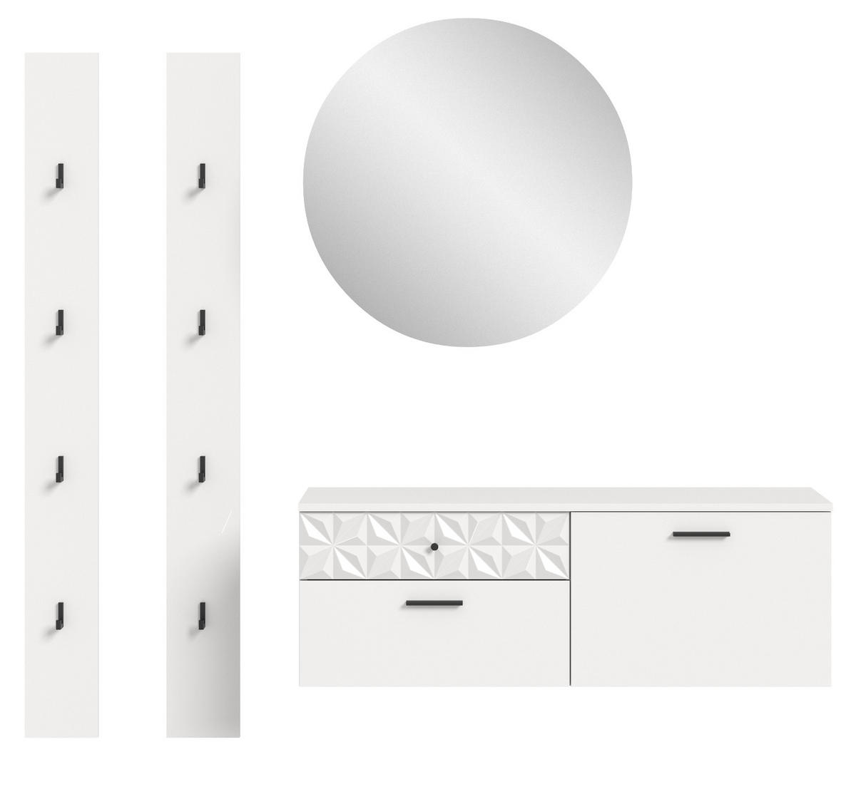 GARDEROBE Set weiß Hochglanz 172 cm, Kombination mit 3D-Struktur - Weiß Hochglanz/Schwarz, Glas/Holzwerkstoff (172/192/34cm) - Inn.Furn
