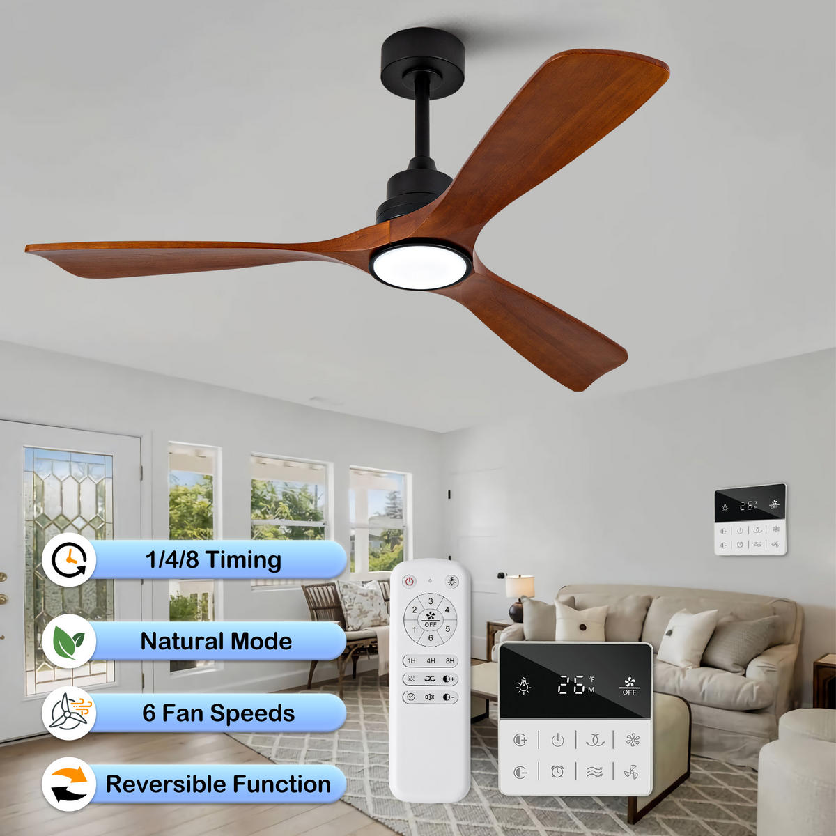 DECKENVENTILATOR DE-16226 52 Zoll mit LED - Walnussfarben, Holz/Metall (132/132/35cm) - ComfortXL