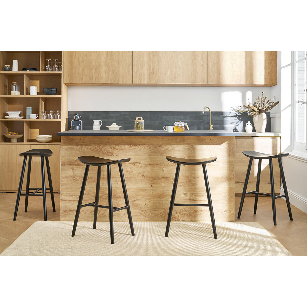 BARHOCKER Schwarz H72 cm DEMORY - Schwarz, Holz (35/72/47.5cm) - Miliboo