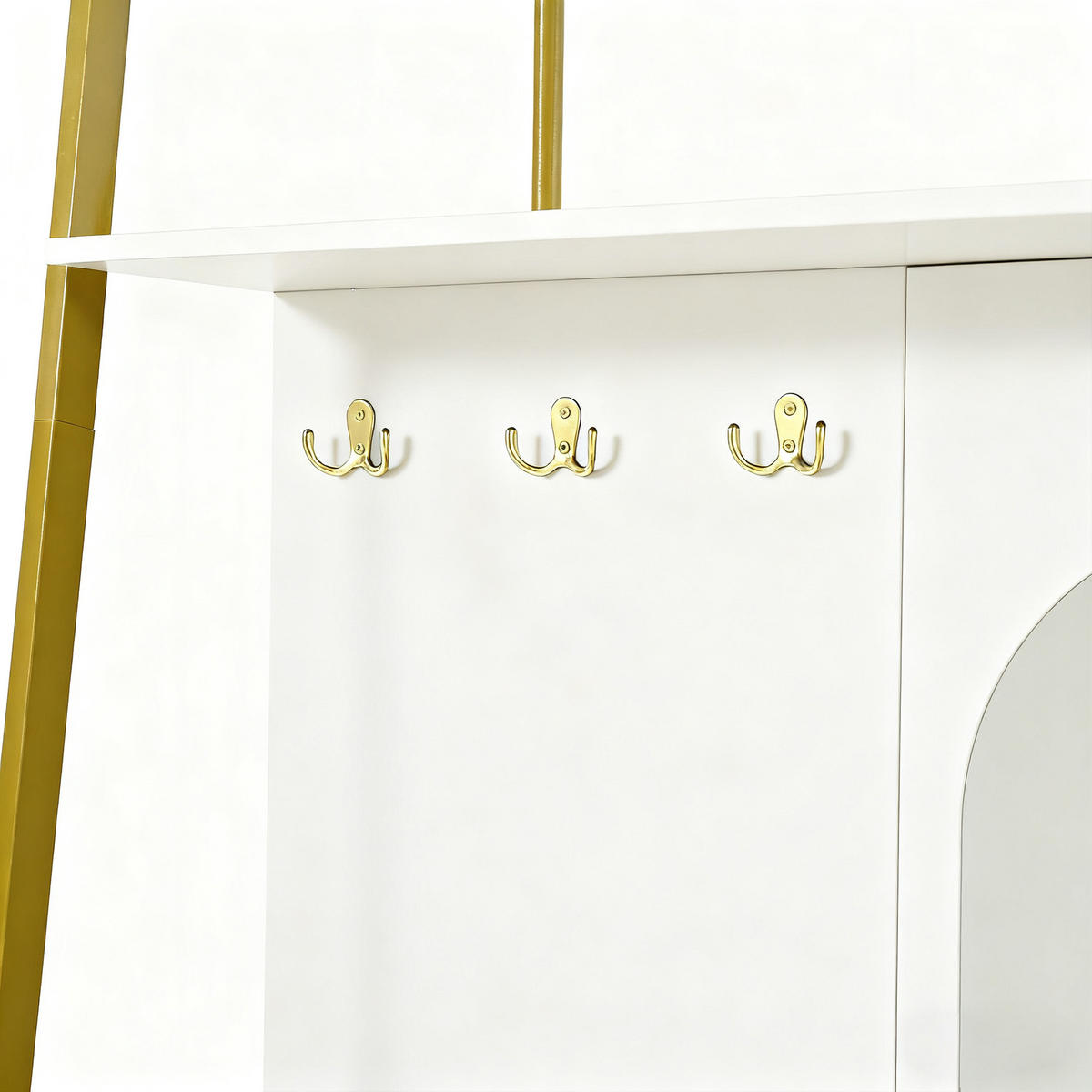 GARDEROBE Flurgarderobe Spiegel Schuhschrank Metallrahmen All-in-One Stauraum mit Soft-Close - Goldfarben/Weiß, Glas/Holzwerkstoff (78/180.5/38.5cm) - EVRYAE