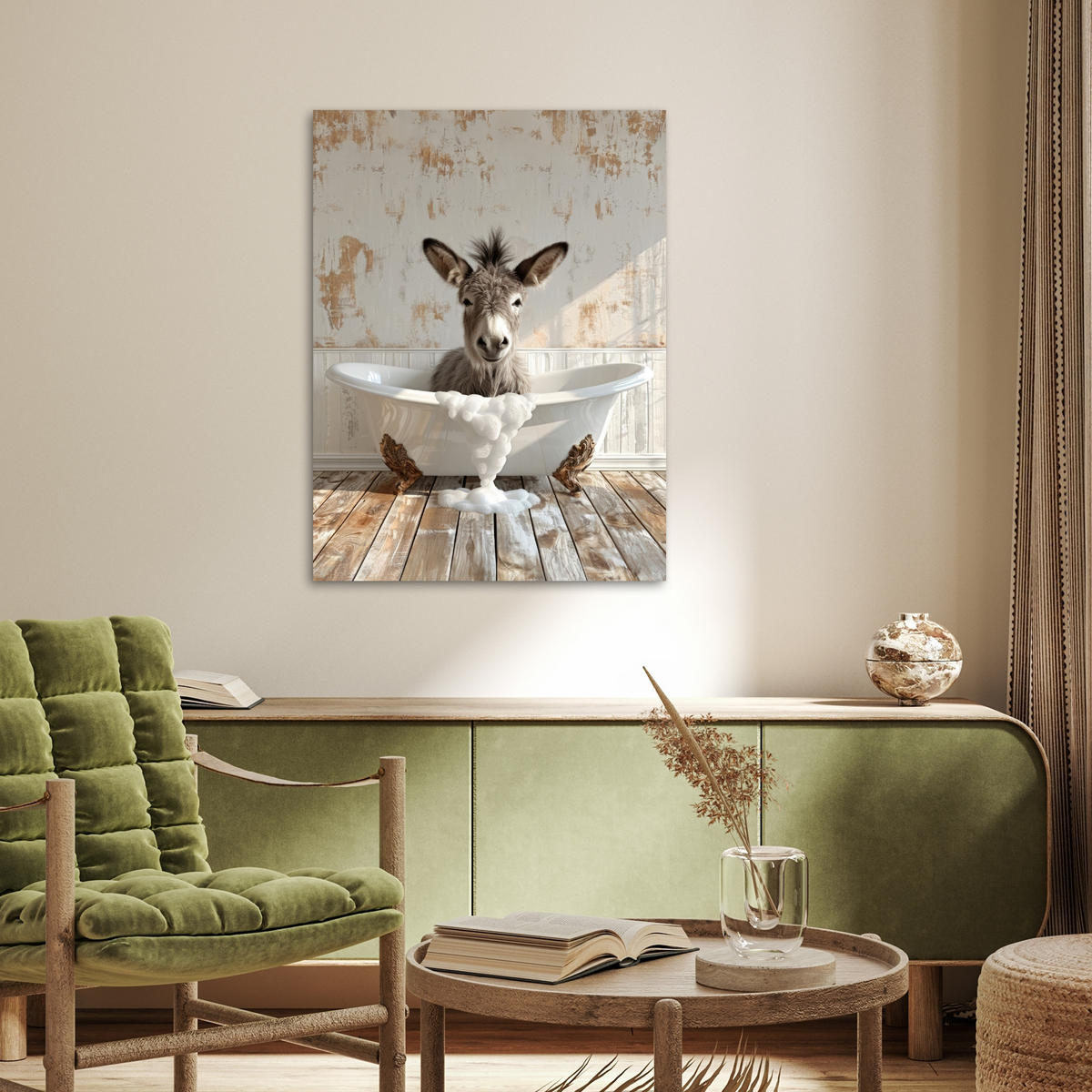 POSTER Esel - Tiere - Badewanne - Schaumstoff 60x80 cm - Weiß, Papier (60/80/0.1cm) - MuchoWow