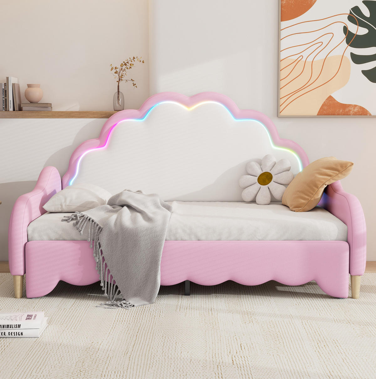KREVET 140/200 cm s LED osvjetljenjem, pretvara se u ležaj i PU presvlakom, Ružičasta - ružičasta, plastika (140/200cm) - Redom