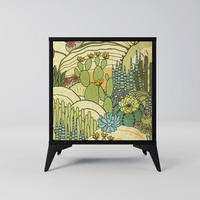 SIDEBOARD SUCCULENTS KALEIDOSCOPE, Schwarz, 57,5x42x70,5 cm, Schwarze Metall-Sternfüße - Multicolor/Schwarz, Holzwerkstoff/Metall (57.5/70.5/42cm) - SpaceRebels