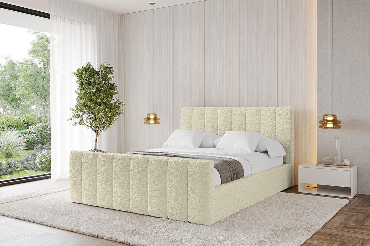 POLSTERBETT mit Bettkasten, Fußteil und Lattenrost, Boxbett mit Matratze H3/H4 - STERA-Z 140x200 Beige - Hellbraun, Holzwerkstoff/Textil (140/200cm) - ALTDECOR