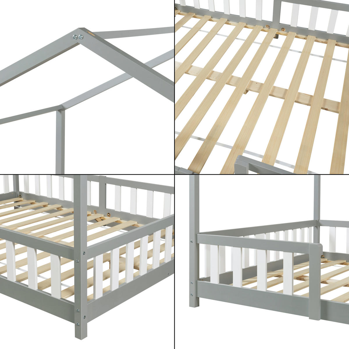 HAUSBETT Treviolo mit Matratze - Hellgrau/Weiß, Holz/Textil (140/200cm) - [en.casa]