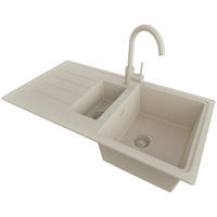 GRANITSPÜLE Kopenhagen Duo, 2-er set Beige 90/50 cm 1,5 Becken + Küchenarmatur 32/20 cm + Ablauf-Set ab 60er Unterschrank - Beige, Kunststoff (90/19/50cm) - Primagran