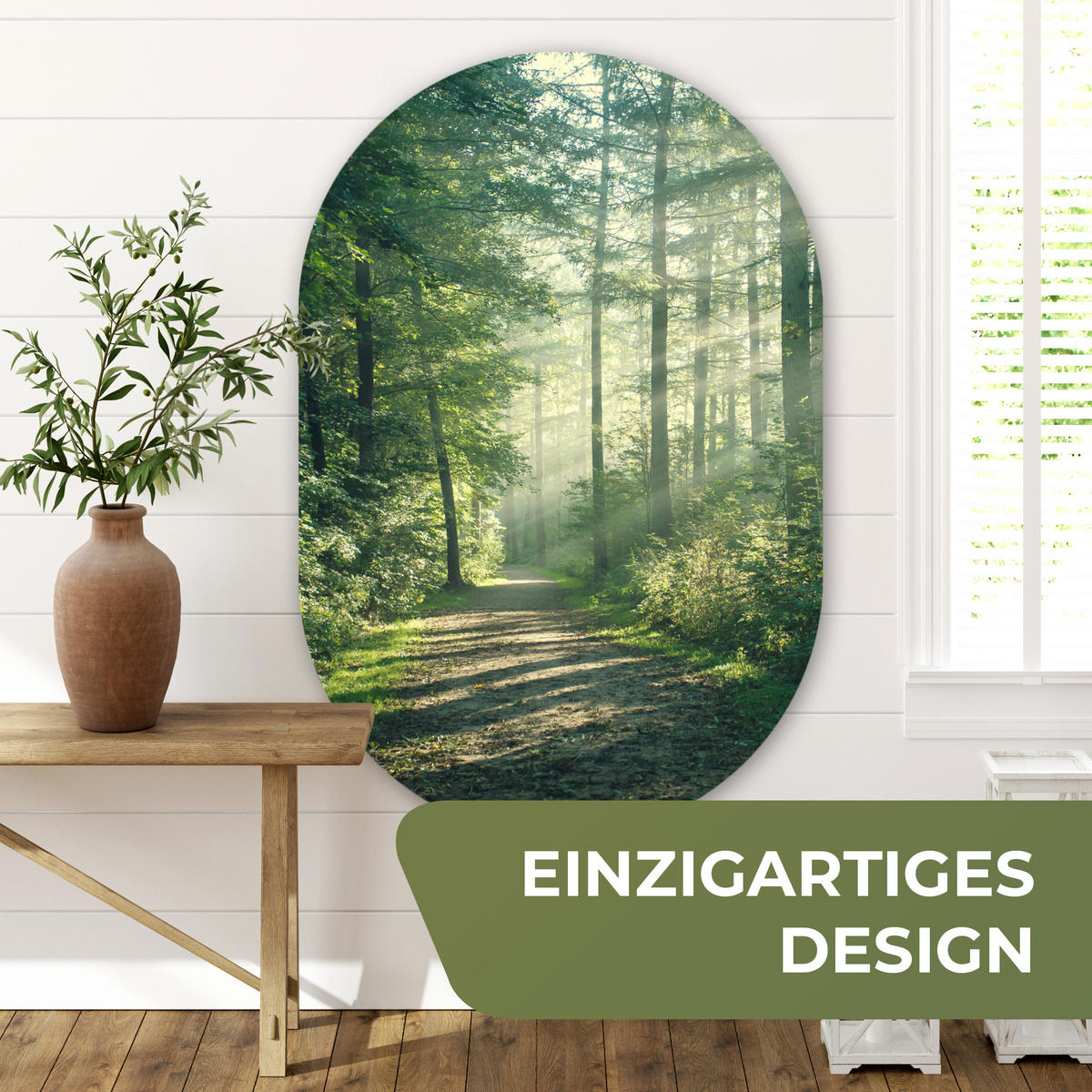 WANDBILD Wald - Weg - Sonne - Bäume - Grün - Natur 80x120 cm - Waldgrün, Kunststoff (80/120cm) - MuchoWow