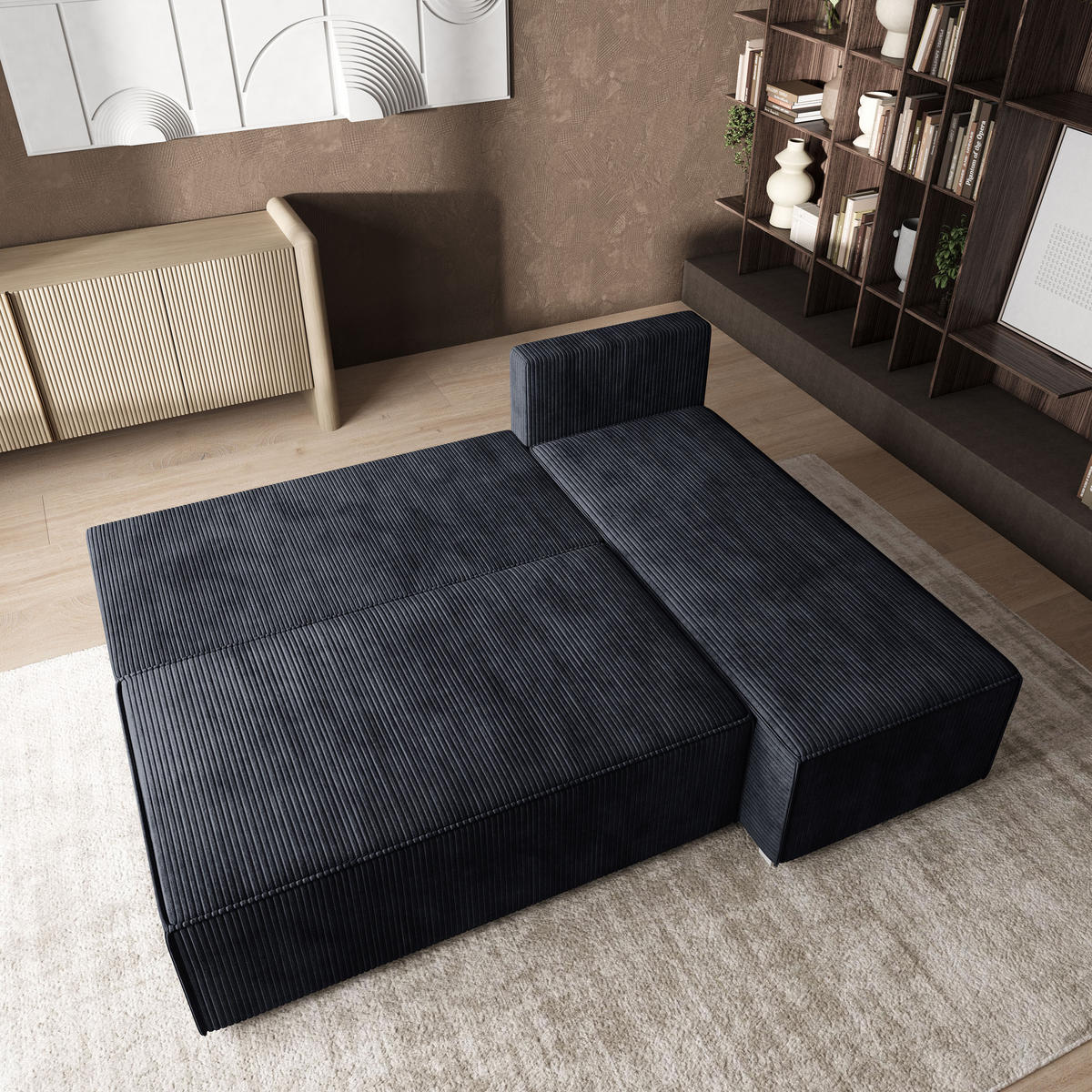 ROHOVÁ SEDAČKA BRISO černá - šedá/černá, dřevo/textil (200/140cm) - MASSENO