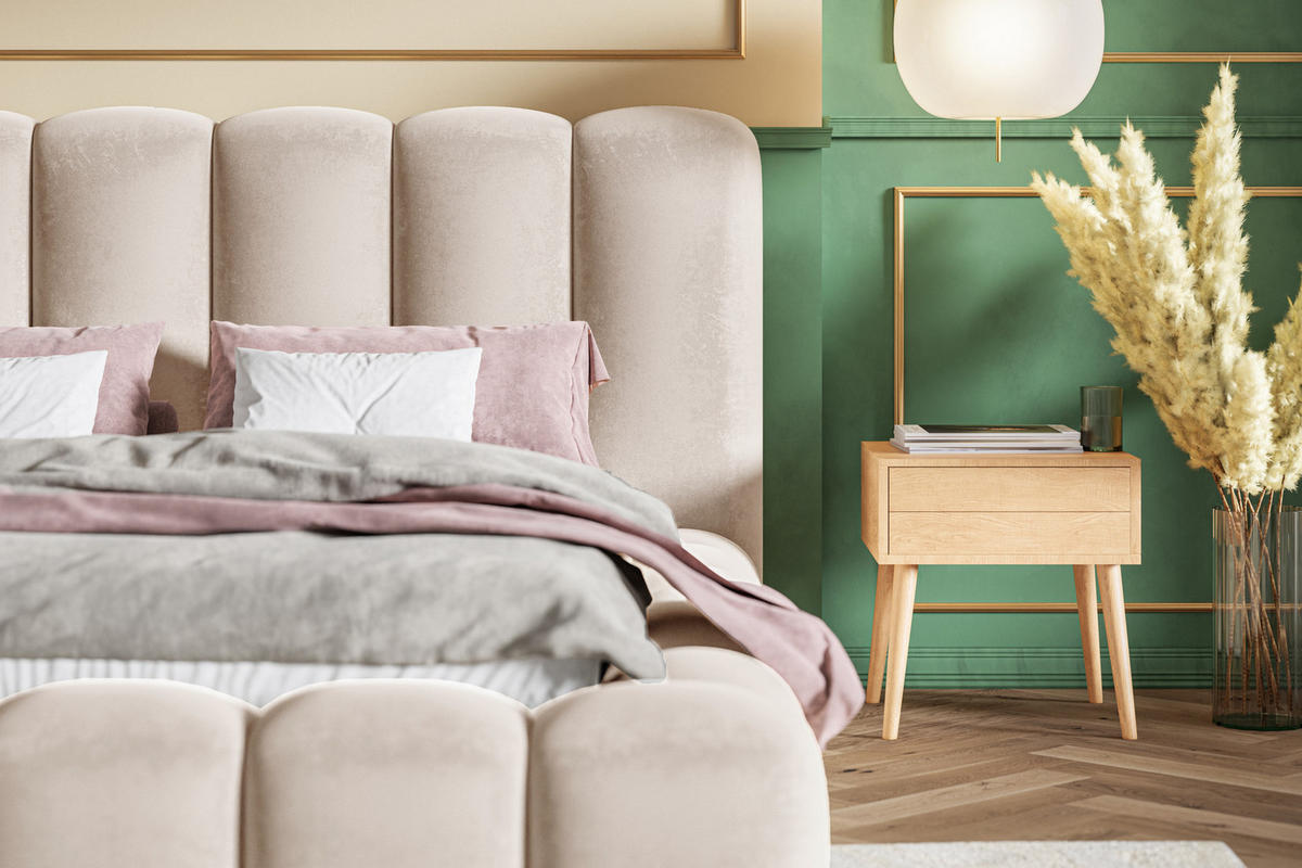 POLSTERBETT 160x200 cm Madeno mit Bettkasten, Samtstoff, Beige - Beige, Holz/Textil (160/200cm) - Emporius