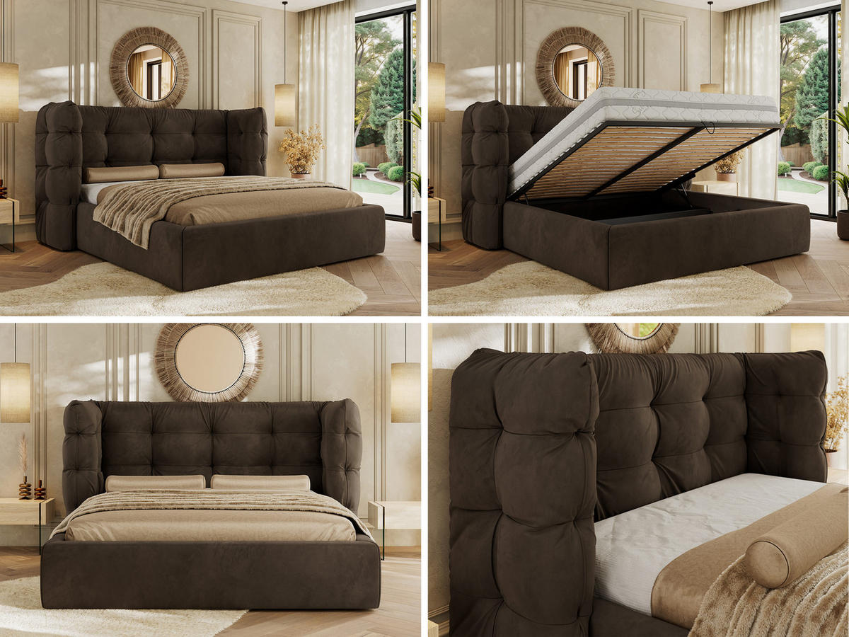 POLSTERBETT FLONELLE CLASSIC 180/200 - Braun Velvet - Multipocket-Matratze - Braun, Textil (180/200cm) - MKS