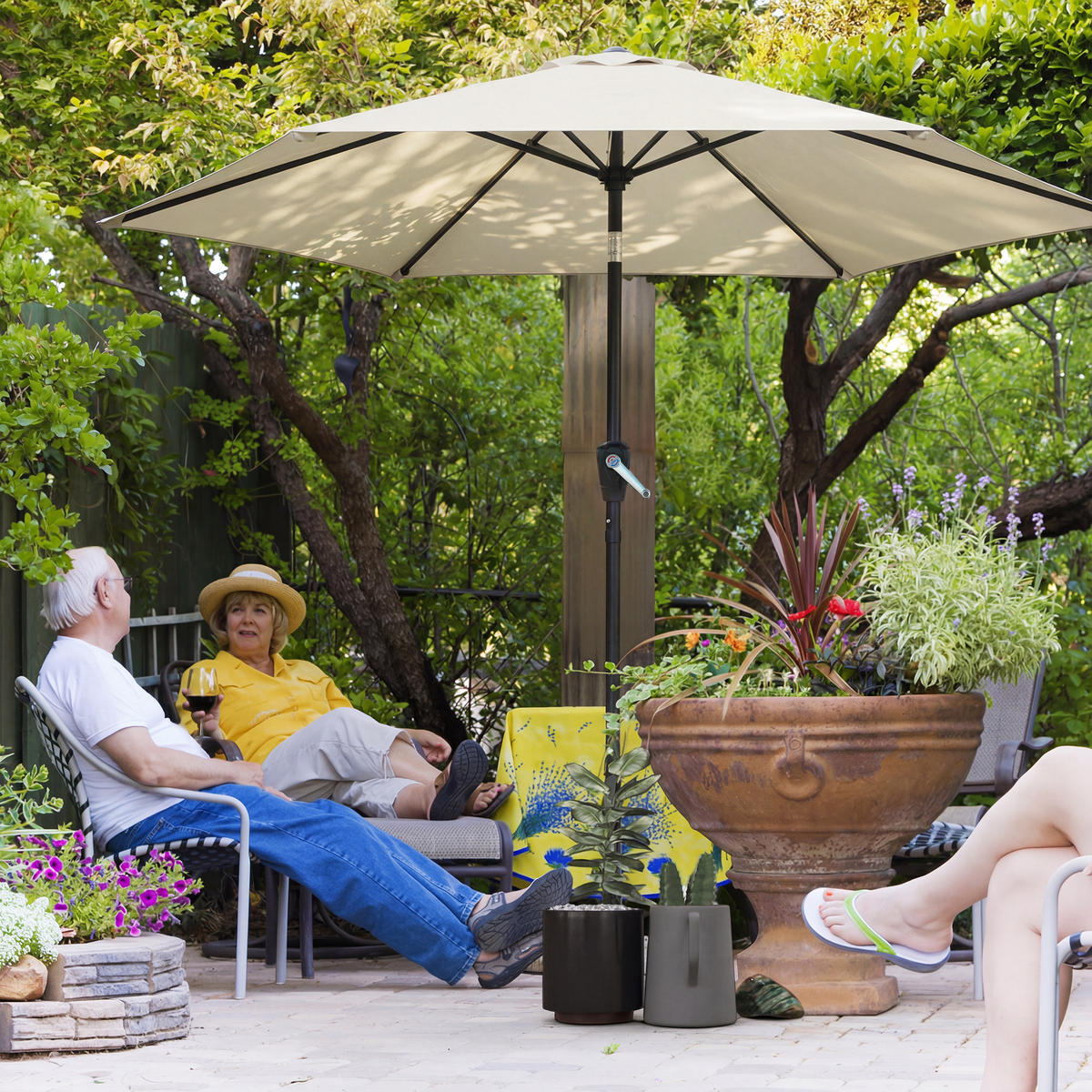 SONNENSCHIRM knickbar Cremeweiß 270/219 cm - Creme, Textil (270/270cm) - Outsunny