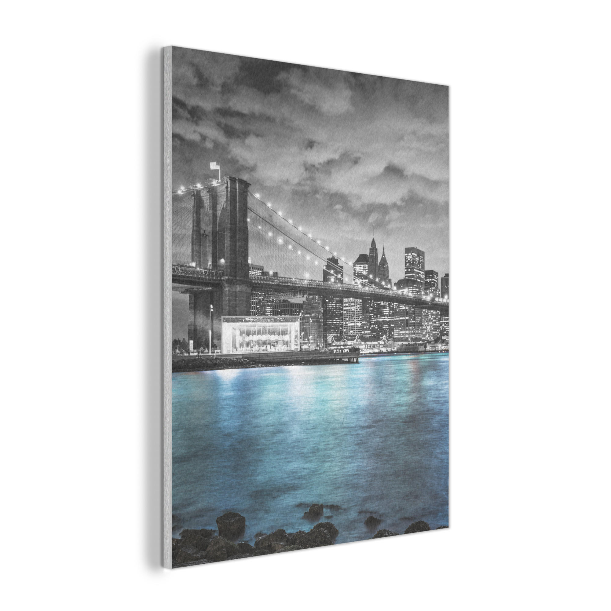 AKUSTIKPANEEL New York - Skyline - Stadt - Blau 70x100 cm - Blaugrau, Textil (70/0.9/100cm) - MuchoWow