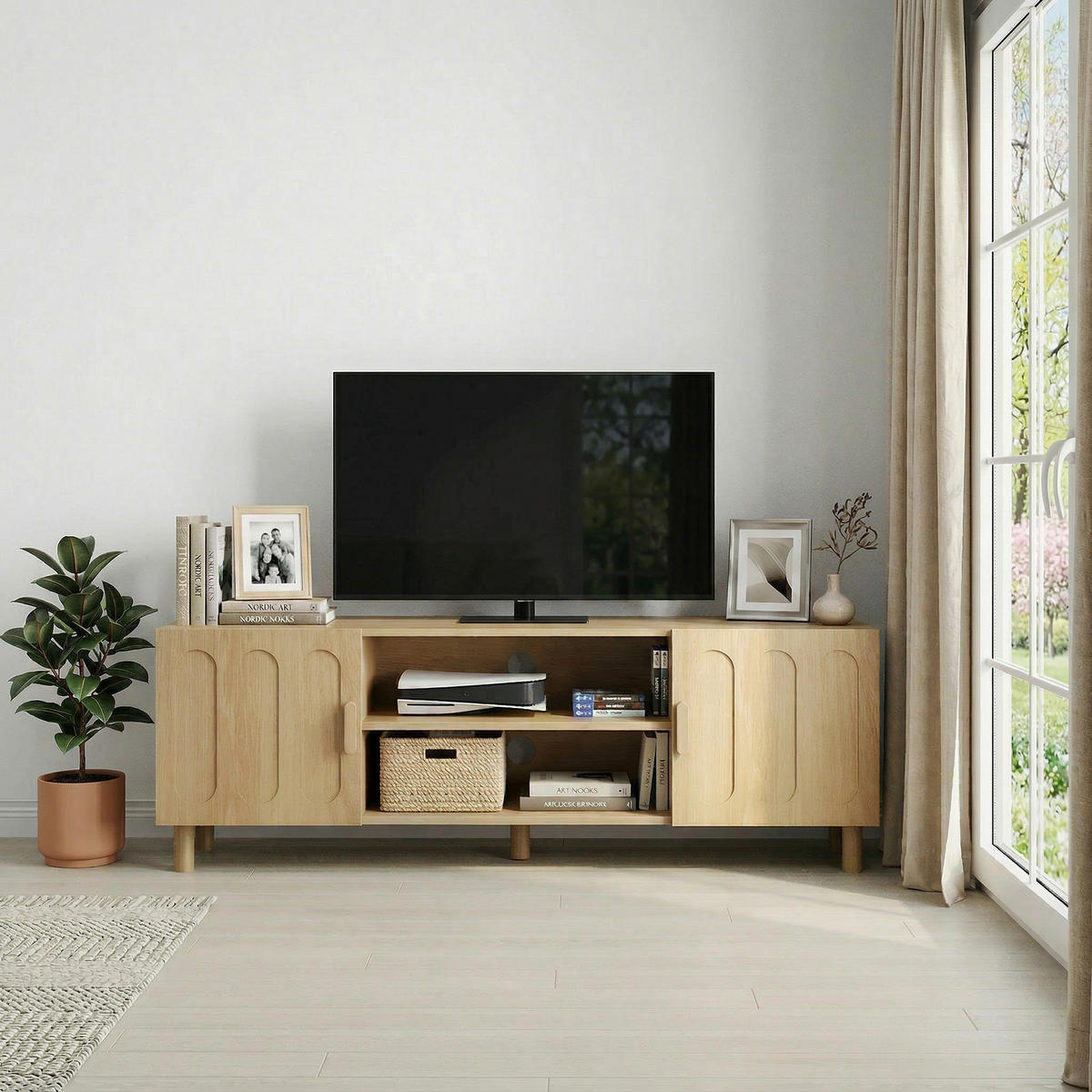 TV-SCHRANK 140 cm mit Stauraum für 55/65 Zoll, Eiche - Eichefarben, Holzwerkstoff (140/46/40cm)