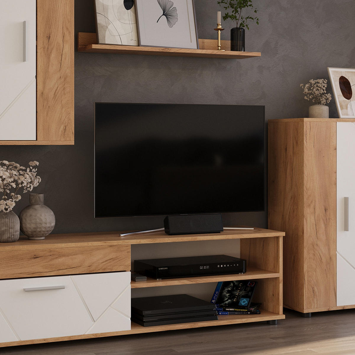 NÁSTĚNNÁ SKŘÍŇKA Berno GKO/bílá - bílá/medově dubová, kompozitní dřevo (140/38.7/35.2cm) - Vicco