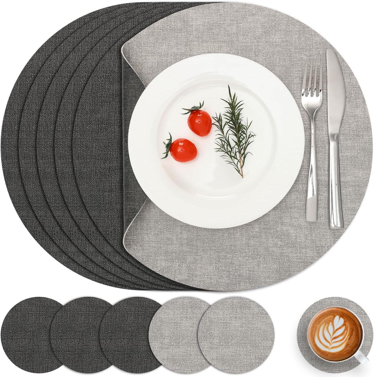 PLATZSETS (10-teiliges Set) – 33 cm – Grau - Dunkelgrau/Hellgrau, Leder (33/33cm)